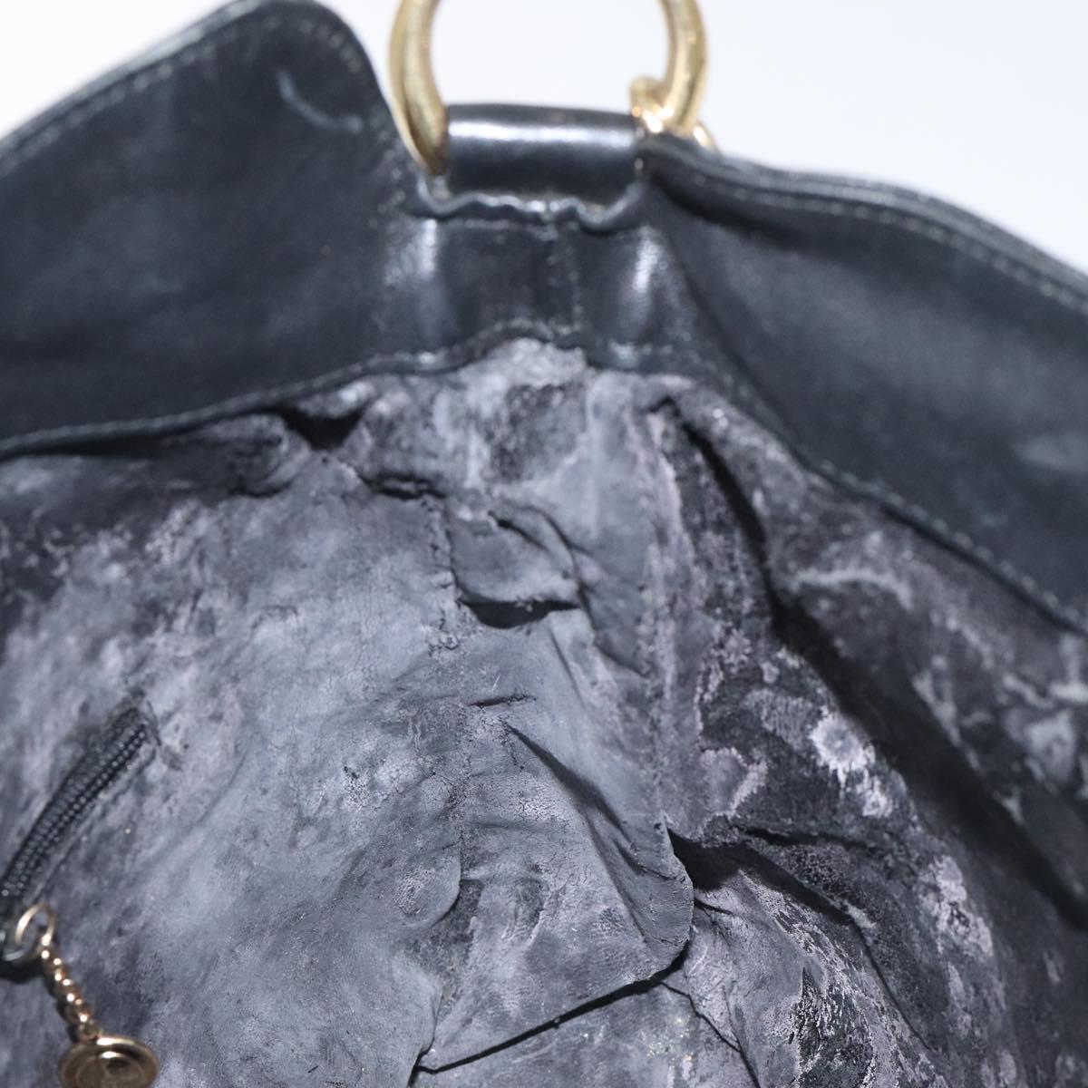 GUCCI Bamboo Hand Bag Leather Black Gold 001 1638 3754 Auth 130571