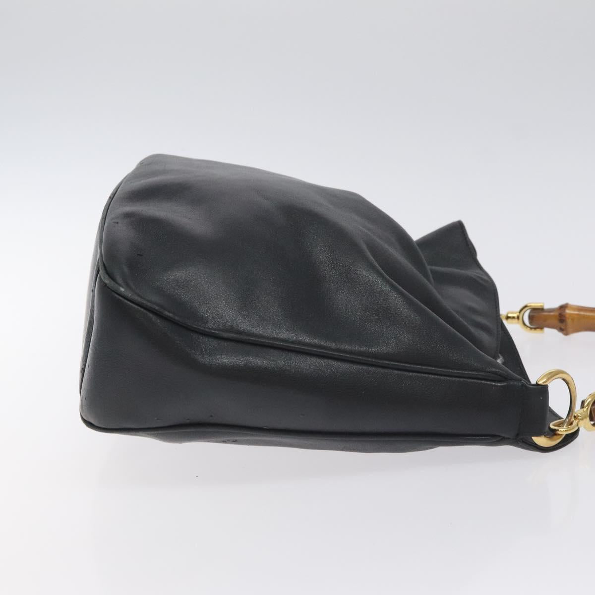 GUCCI Bamboo Hand Bag Leather Black Gold 001 0166 1638 Auth 130572