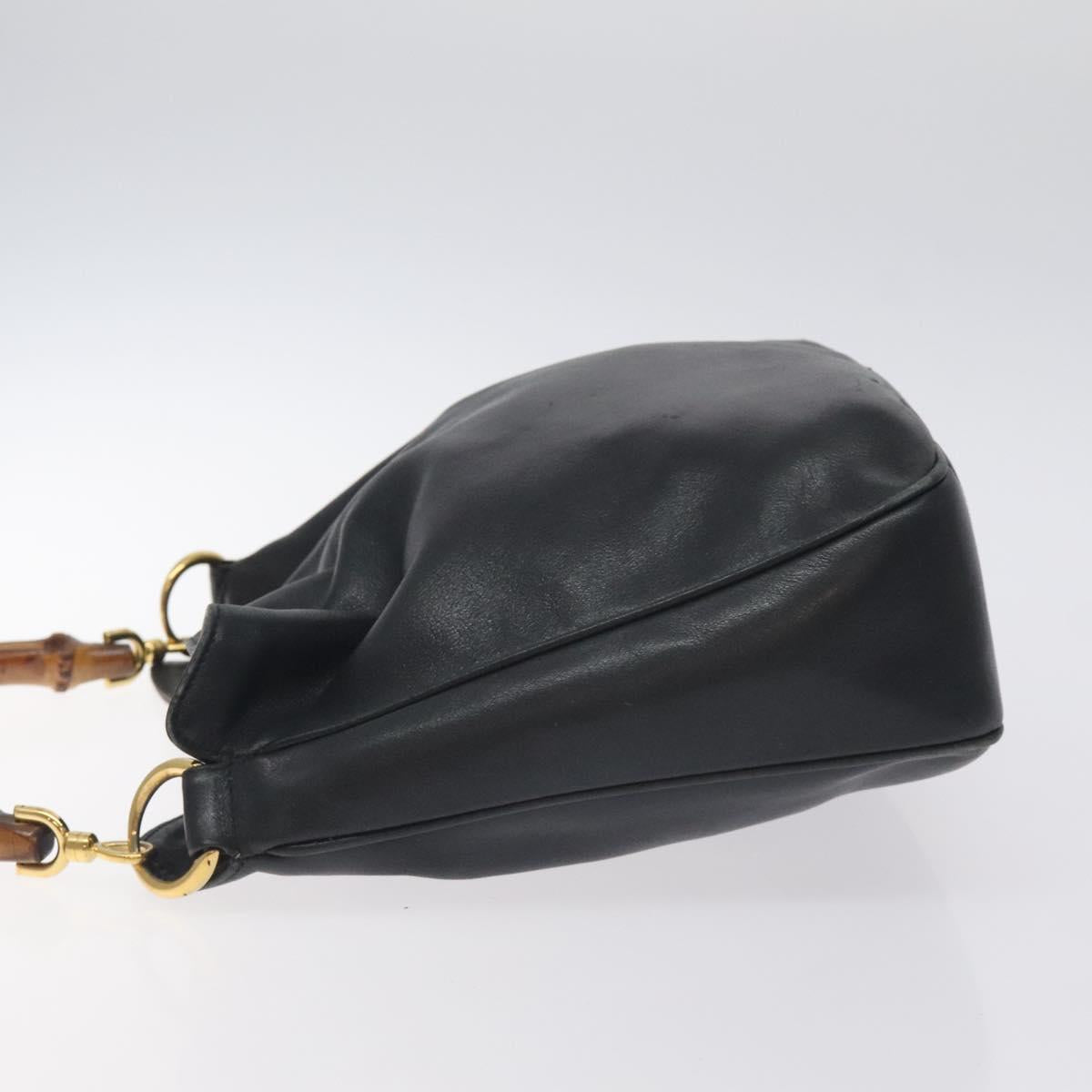 GUCCI Bamboo Hand Bag Leather Black Gold 001 0166 1638 Auth 130572