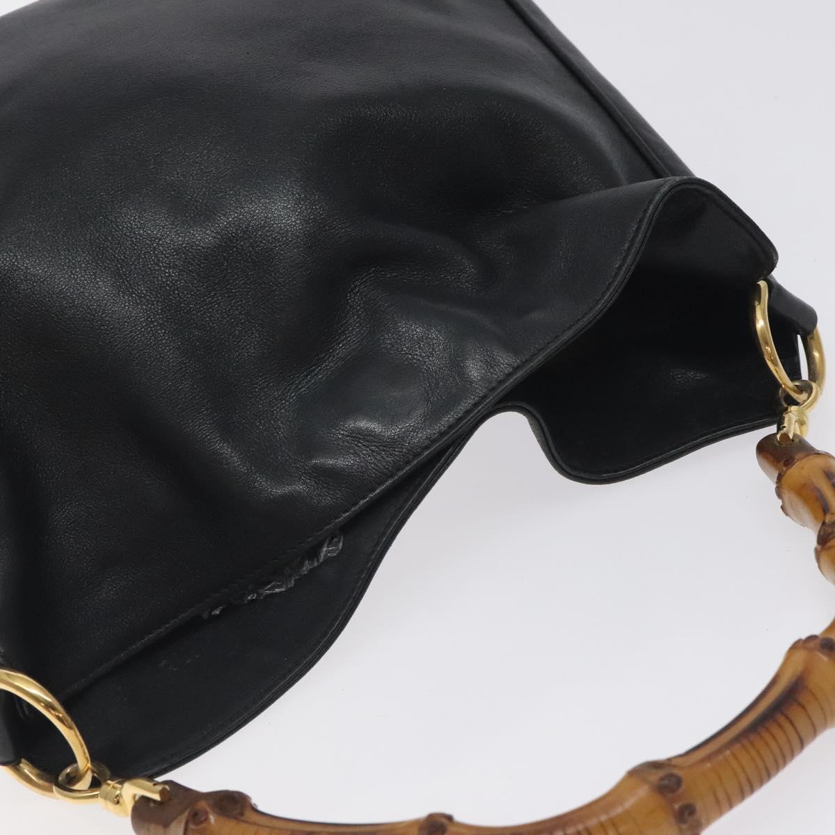 GUCCI Bamboo Hand Bag Leather Black Gold 001 0166 1638 Auth 130572