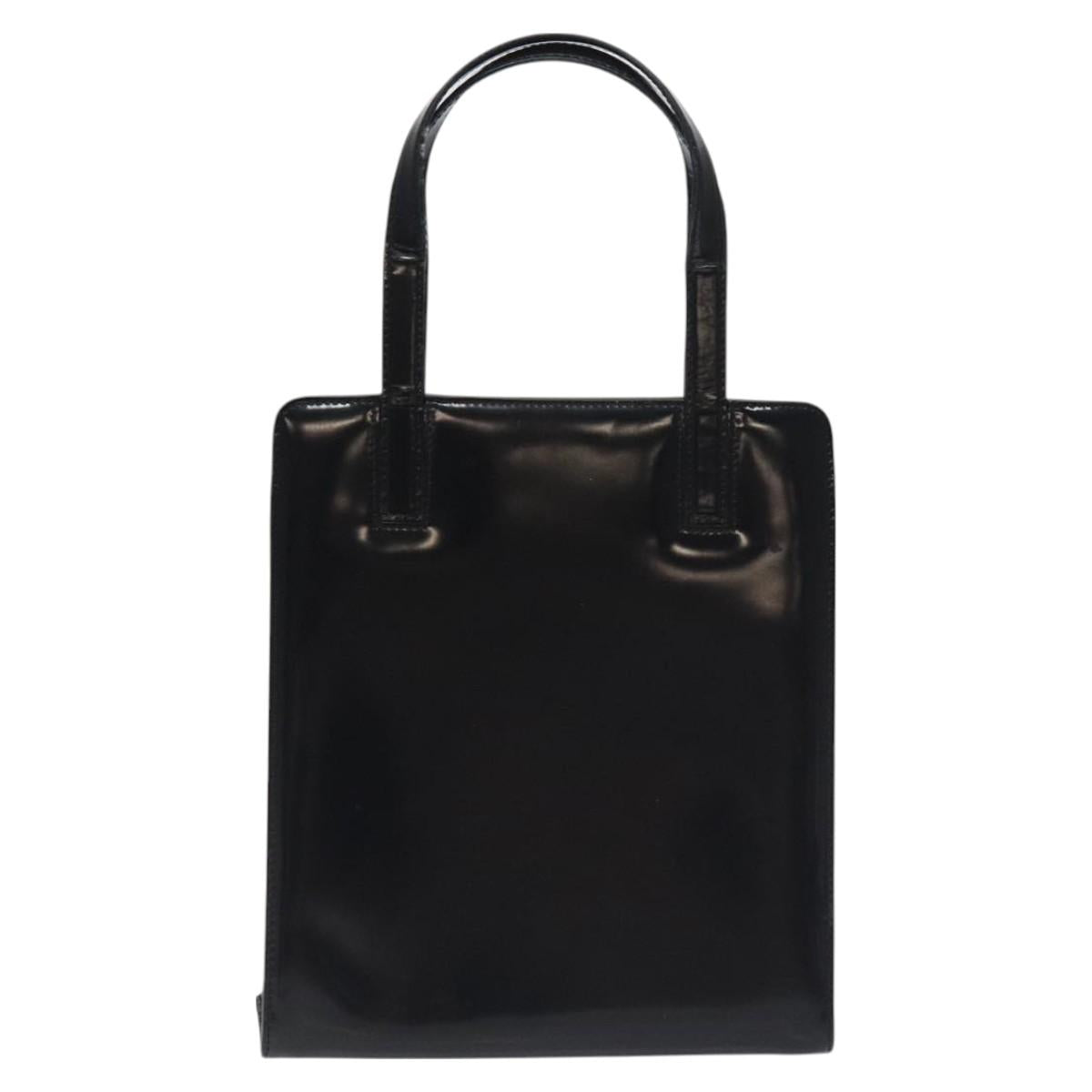 Salvatore Ferragamo Gancini Hand Bag Enamel Black Gold Auth 130619