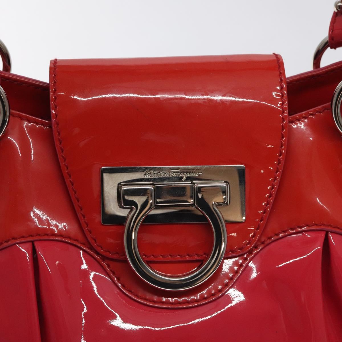 Salvatore Ferragamo Gancini Marissa Hand Bag Enamel Red Silver Auth 130621