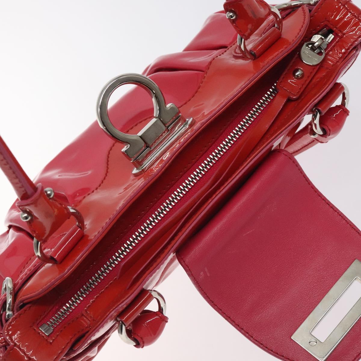 Salvatore Ferragamo Gancini Marissa Hand Bag Enamel Red Silver Auth 130621