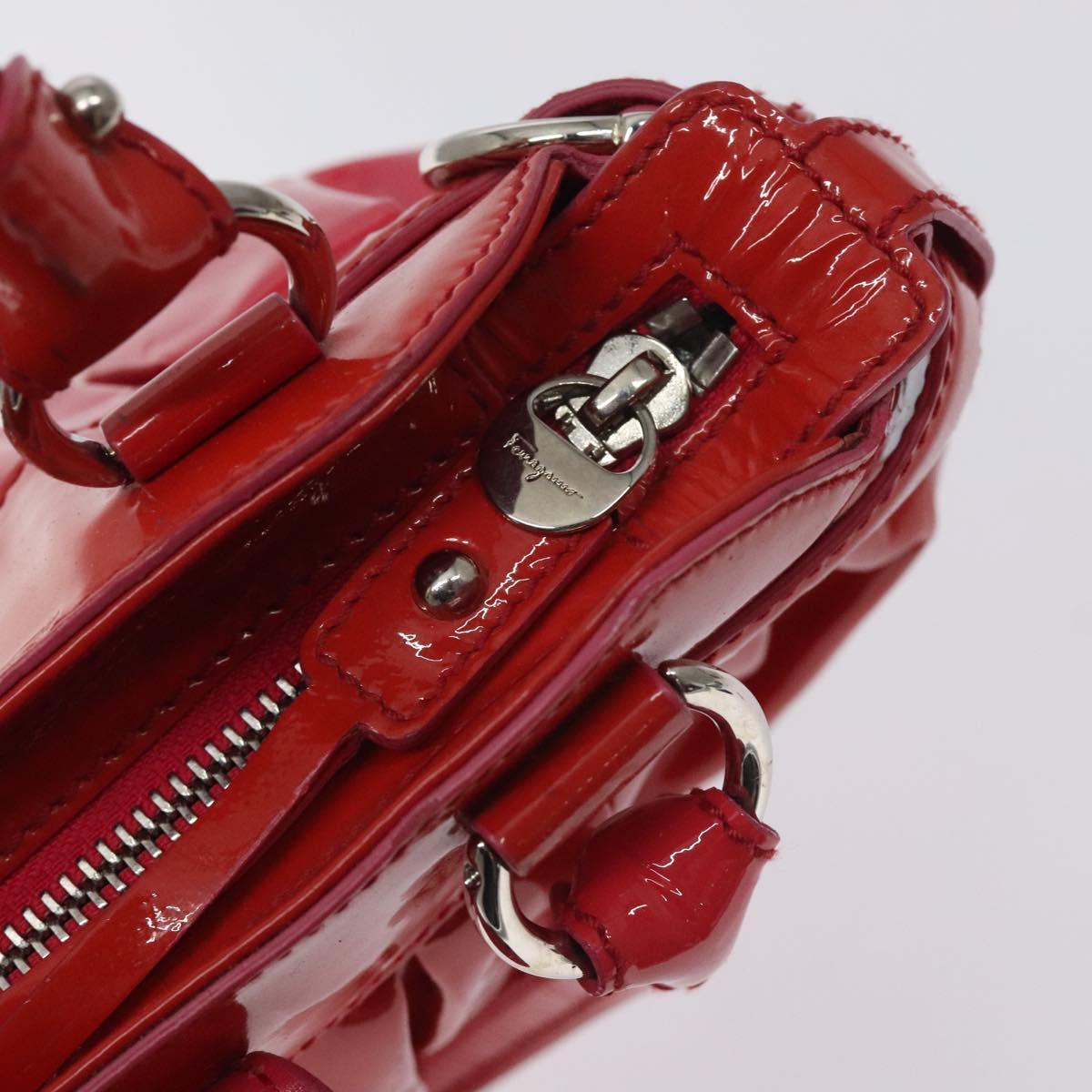Salvatore Ferragamo Gancini Marissa Hand Bag Enamel Red Silver Auth 130621