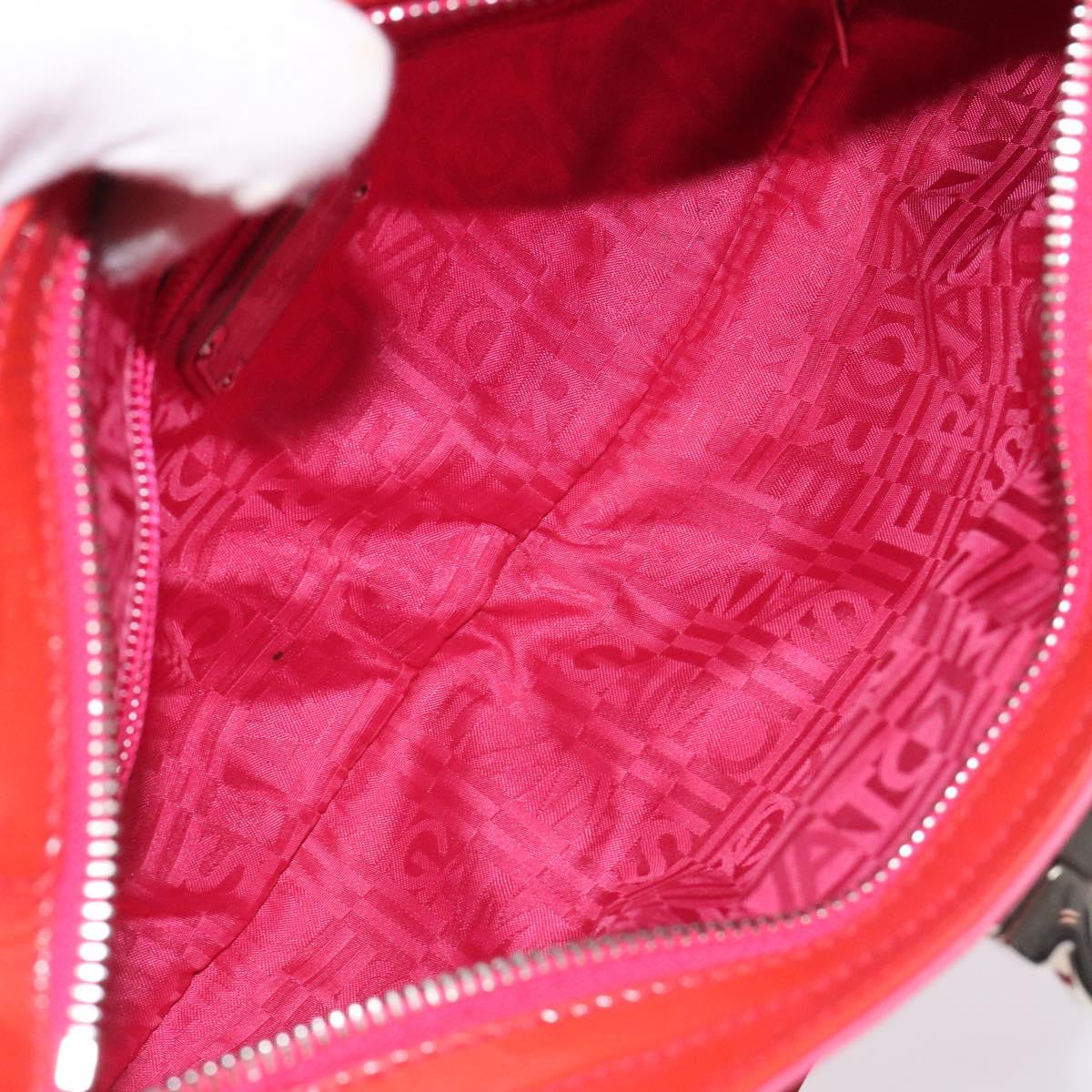 Salvatore Ferragamo Gancini Marissa Hand Bag Enamel Red Silver Auth 130621