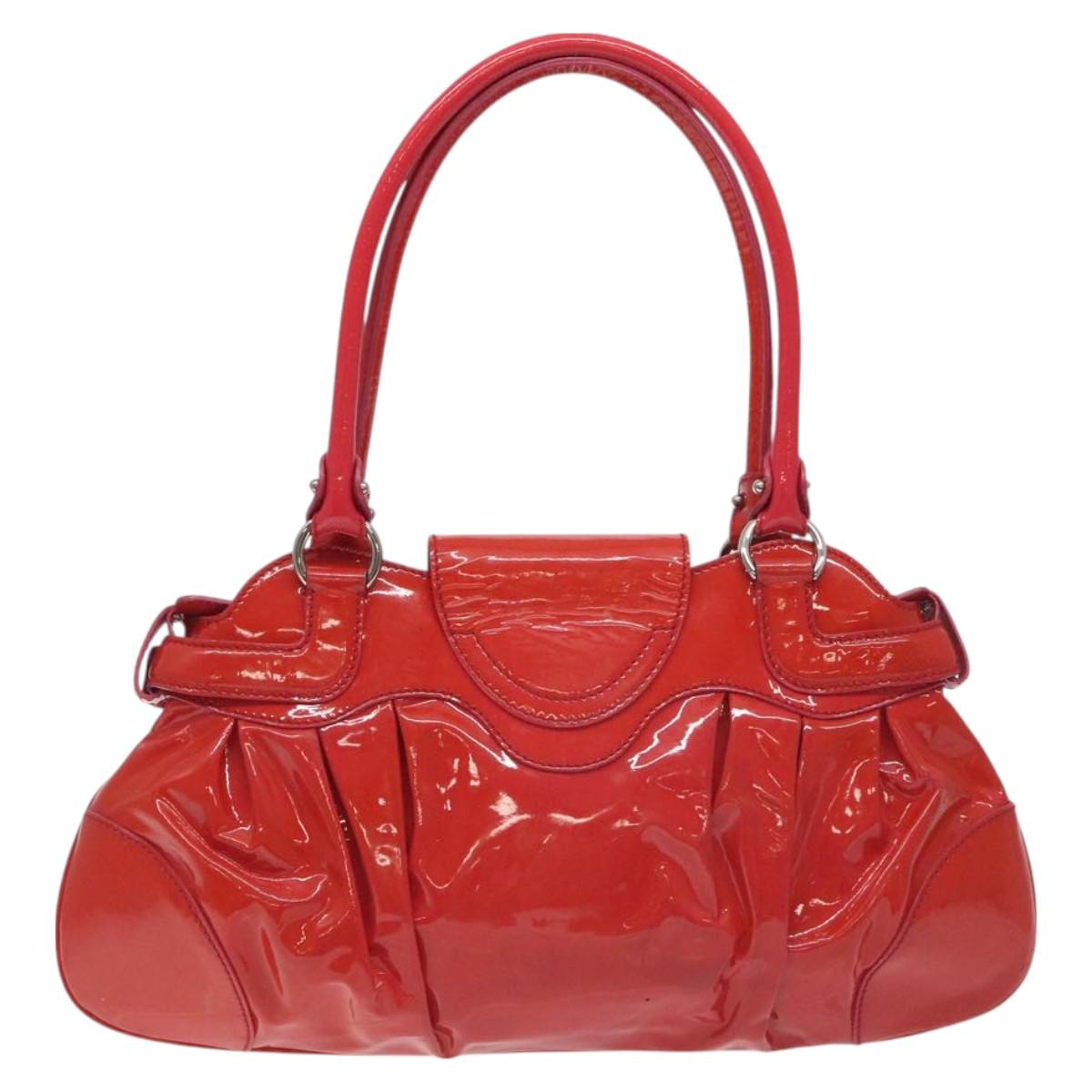 Salvatore Ferragamo Gancini Marissa Hand Bag Enamel Red Silver Auth 130621