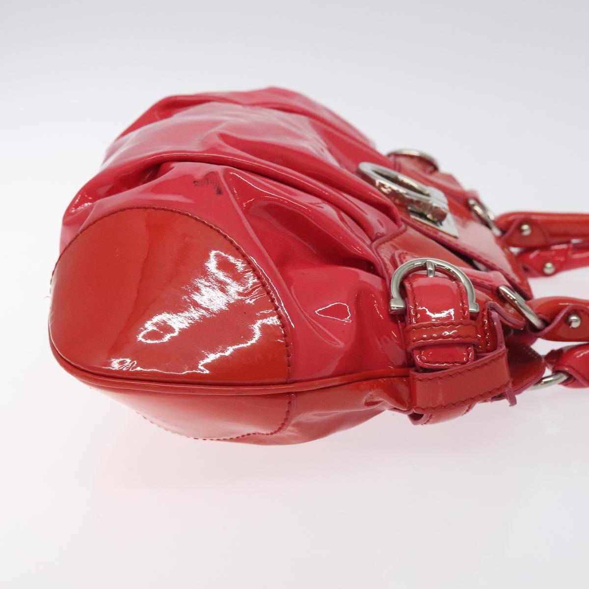 Salvatore Ferragamo Gancini Marissa Hand Bag Enamel Red Silver Auth 130621