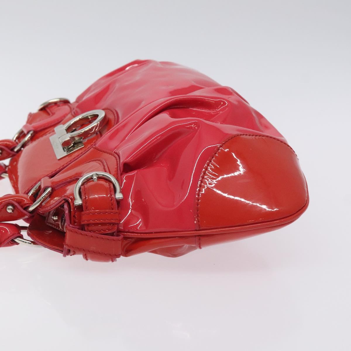 Salvatore Ferragamo Gancini Marissa Hand Bag Enamel Red Silver Auth 130621