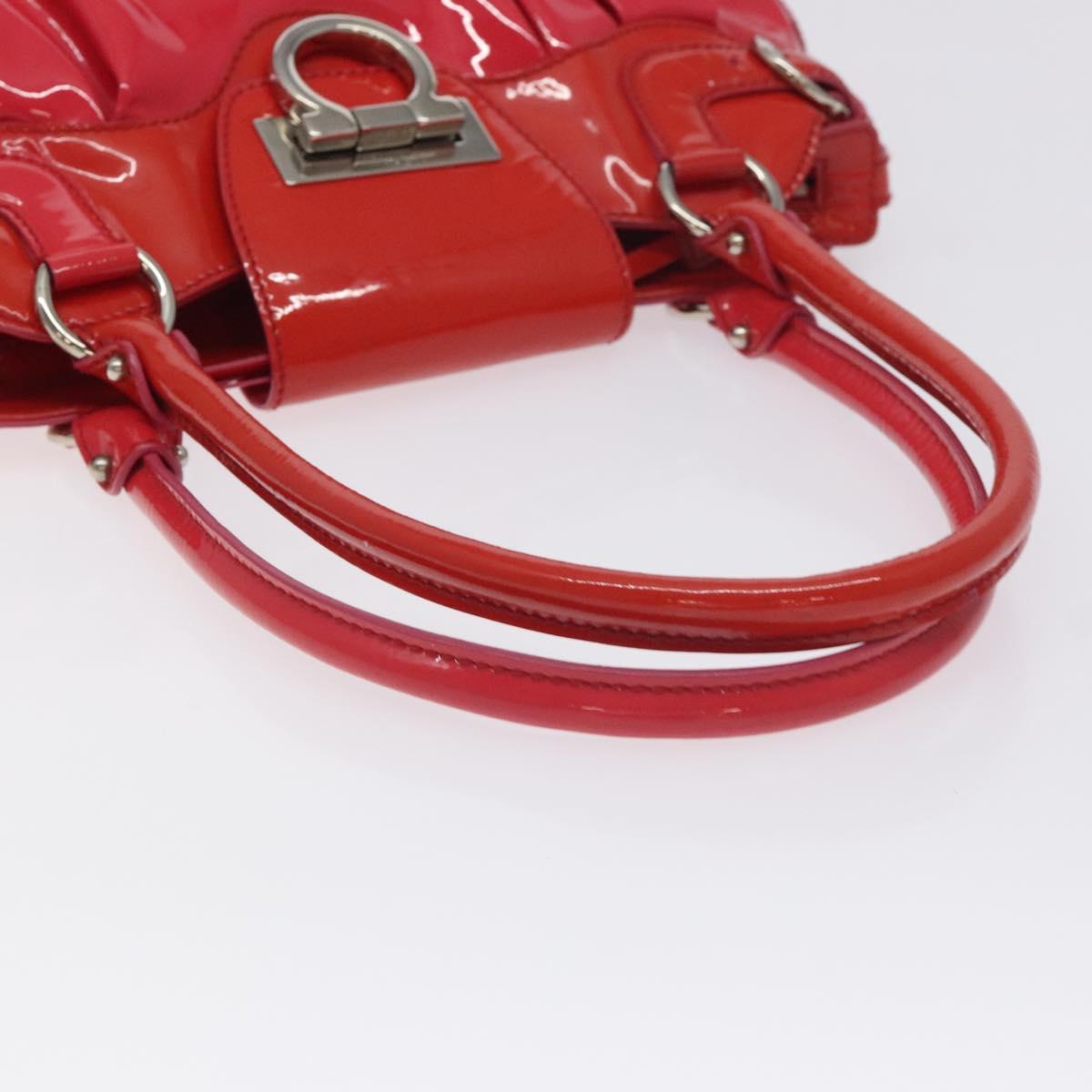 Salvatore Ferragamo Gancini Marissa Hand Bag Enamel Red Silver Auth 130621