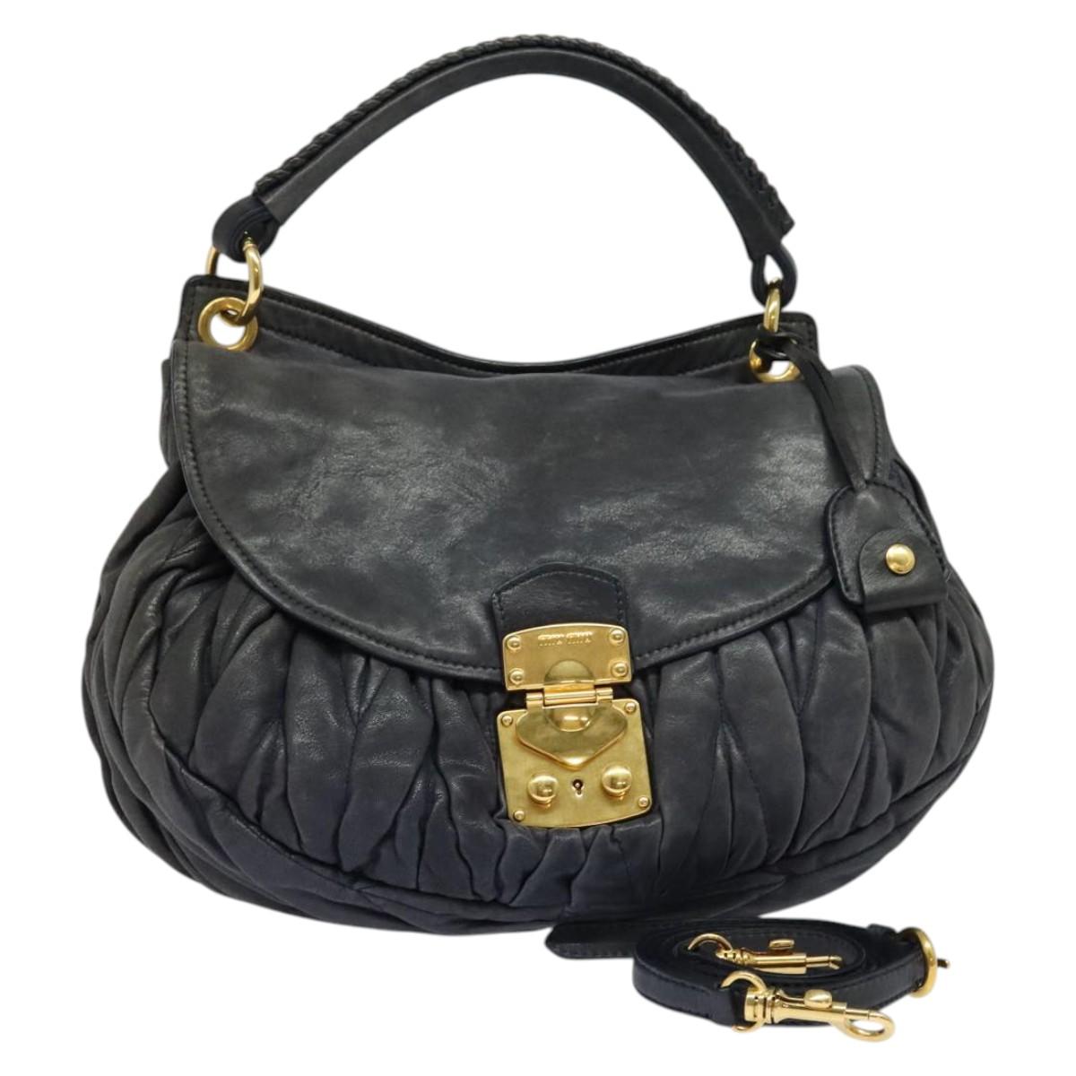 Miu Miu Matelasse Hand Bag Leather 2way Navy Gold Auth 130627