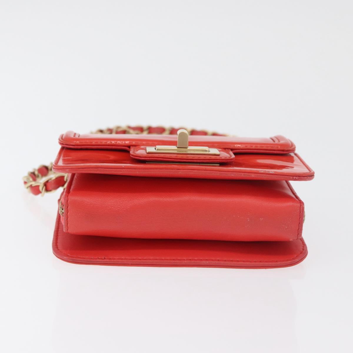 CHANEL Chain Shoulder Wallet Patent leather Orange Gold CC Auth 130637
