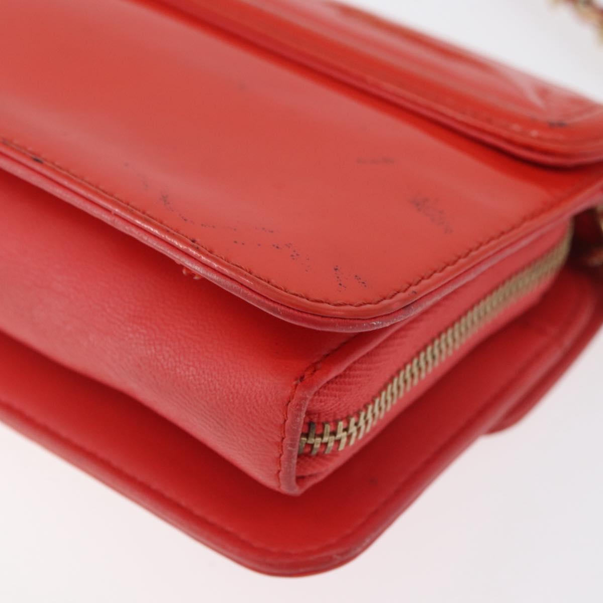CHANEL Chain Shoulder Wallet Patent leather Orange Gold CC Auth 130637