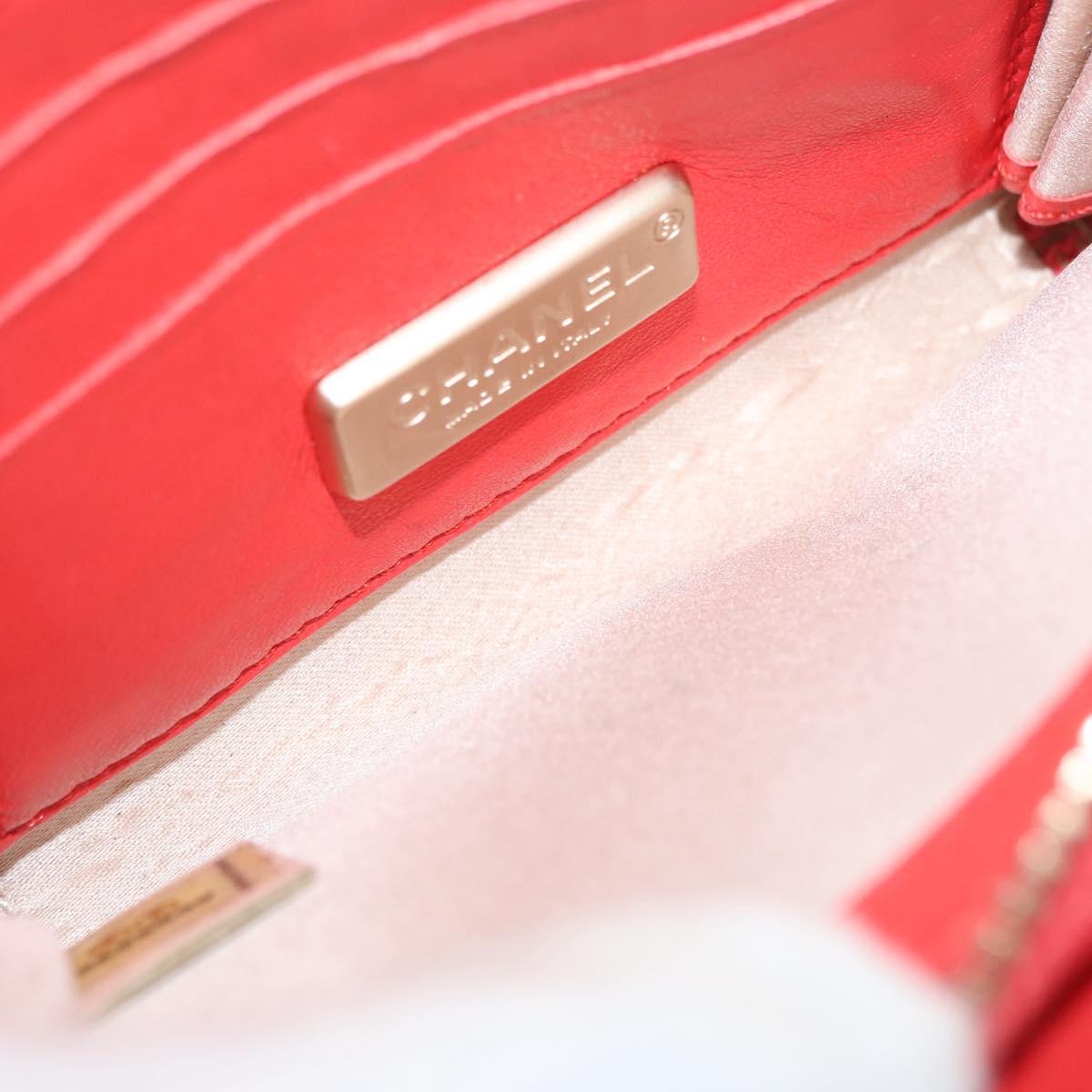 CHANEL Chain Shoulder Wallet Patent leather Orange Gold CC Auth 130637