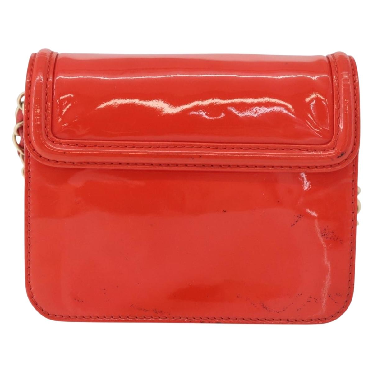 CHANEL Chain Shoulder Wallet Patent leather Orange Gold CC Auth 130637