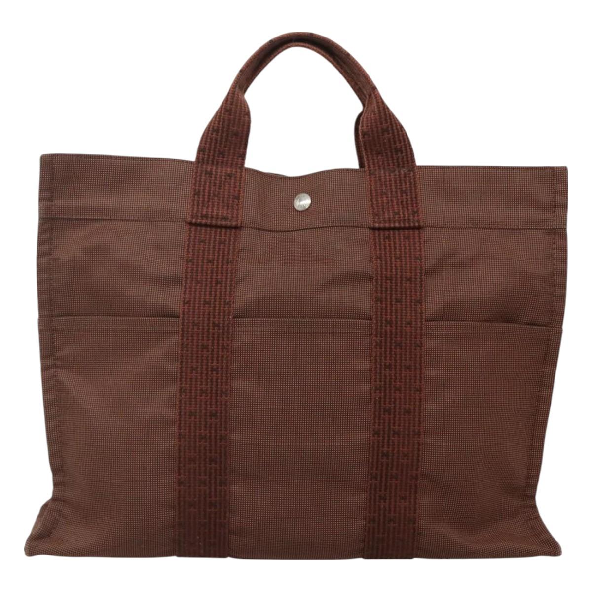HERMES Her Line MM Hand Bag Canvas Brown Auth 130654