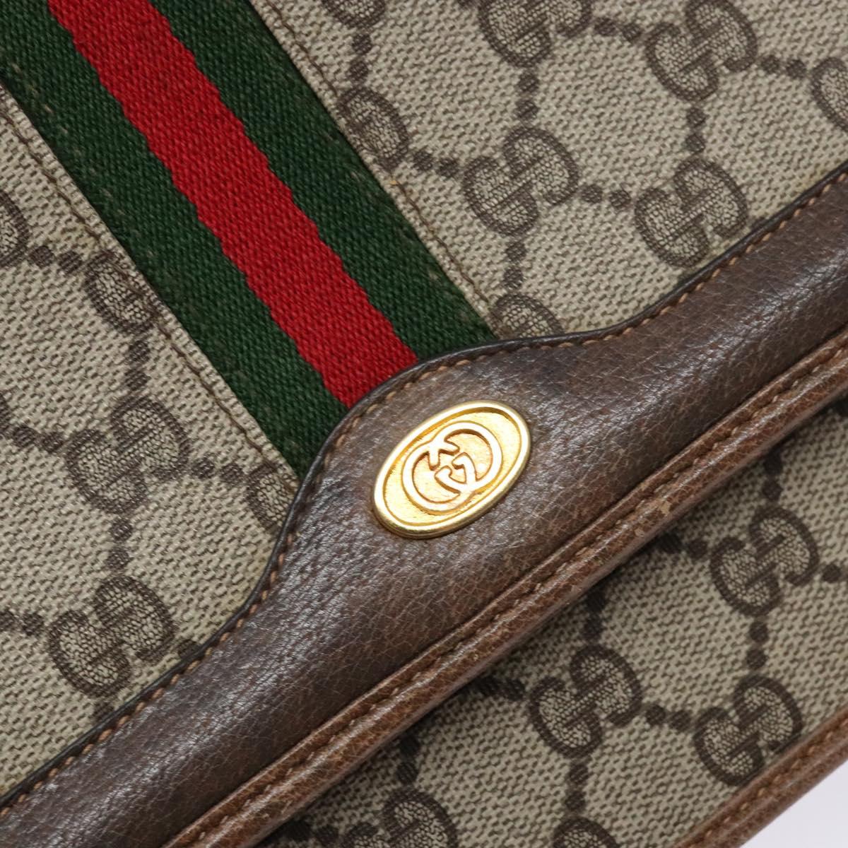 GUCCI GG Supreme Web Sherry Line Shoulder Bag PVC Beige Gold Auth 130754