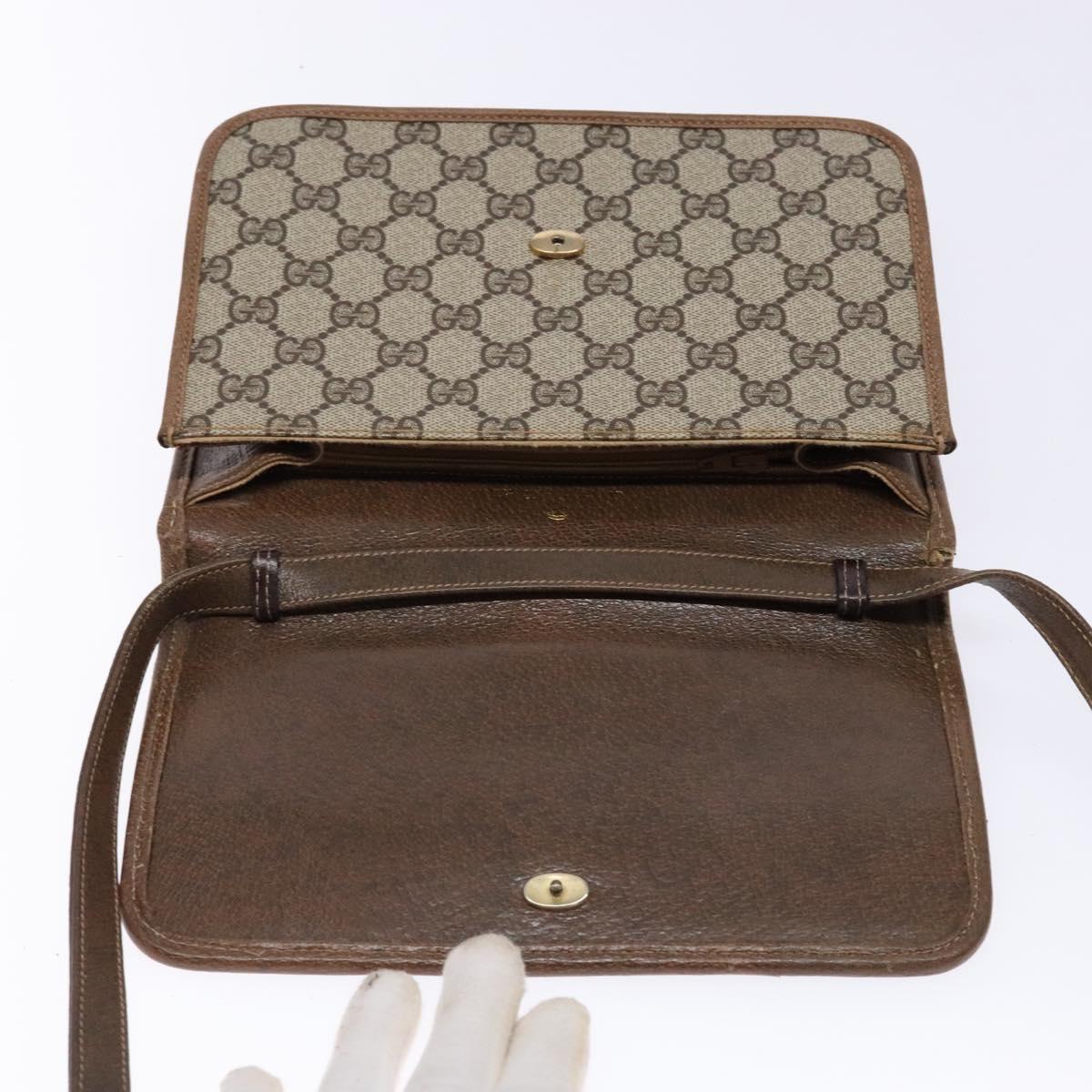 GUCCI GG Supreme Web Sherry Line Shoulder Bag PVC Beige Gold Auth 130754