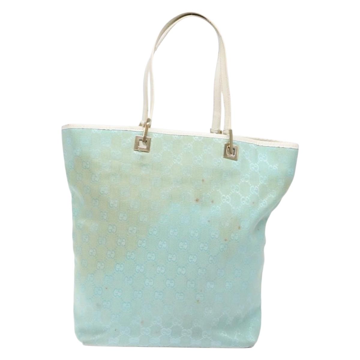 GUCCI GG Canvas Tote Bag Turquoise Blue gold 002 1098 Auth 130756