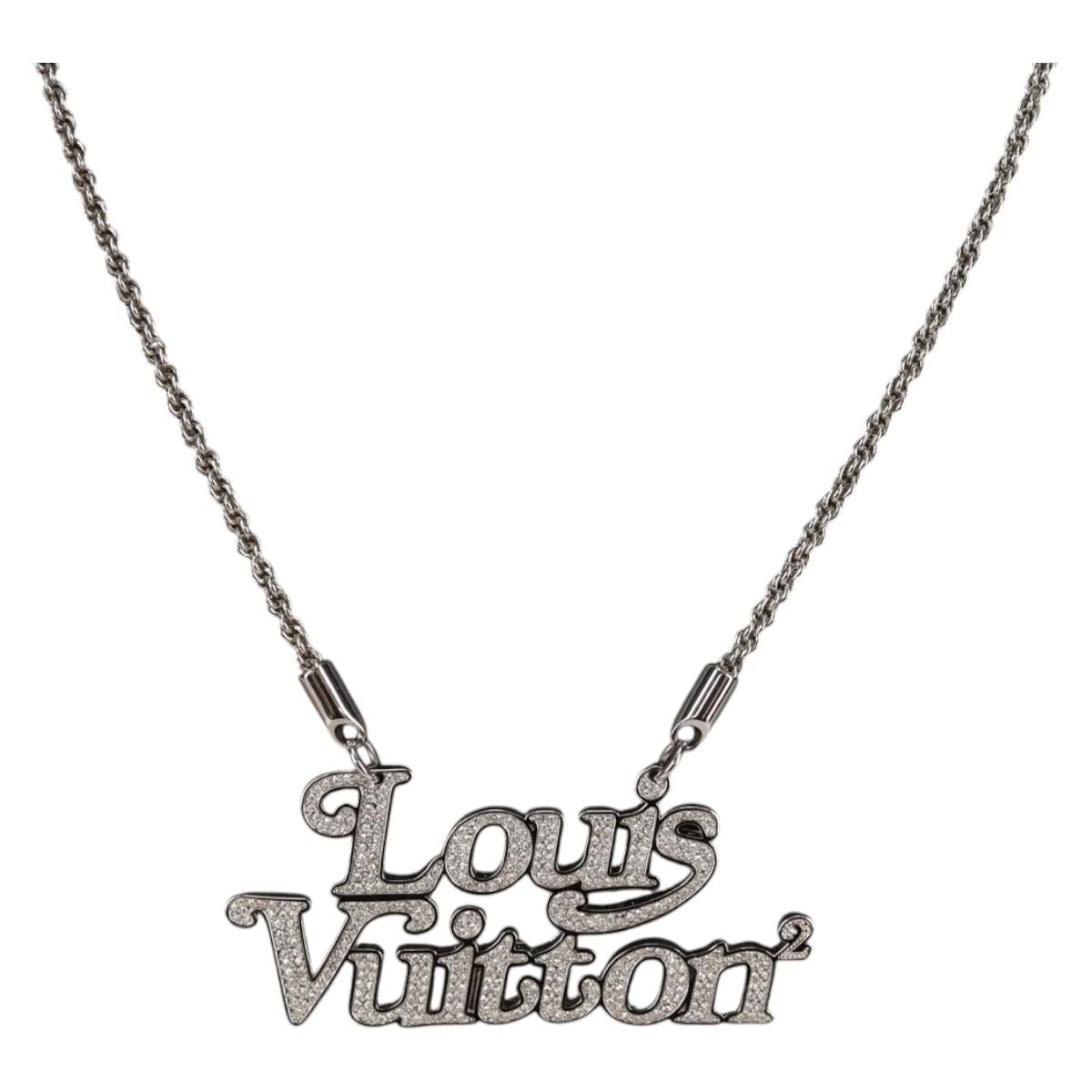 LOUIS VUITTON Colliers Quard LV Strass Necklace metal Silver MP2691 Auth 130779A