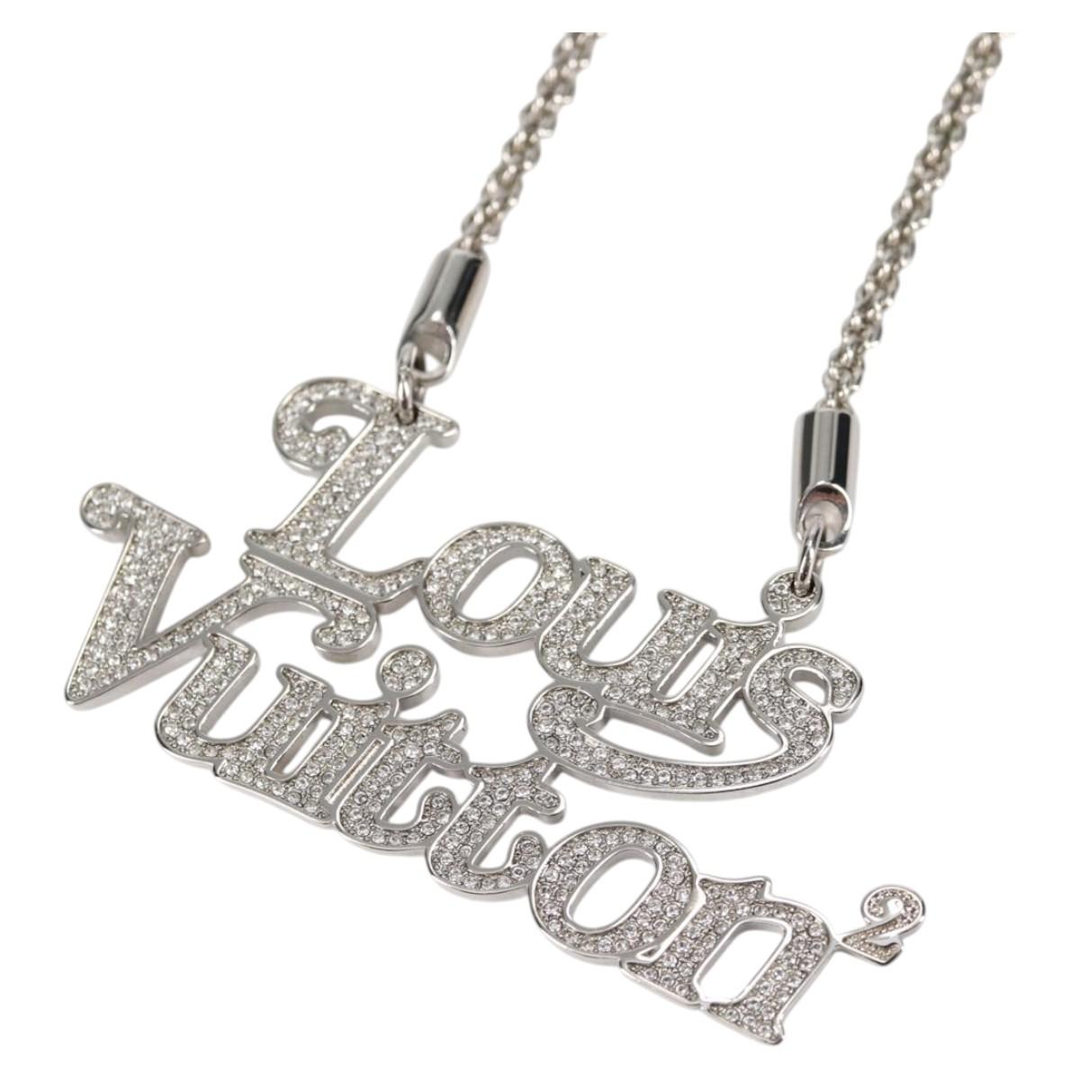 LOUIS VUITTON Colliers Quard LV Strass Necklace metal Silver MP2691 Auth 130779A