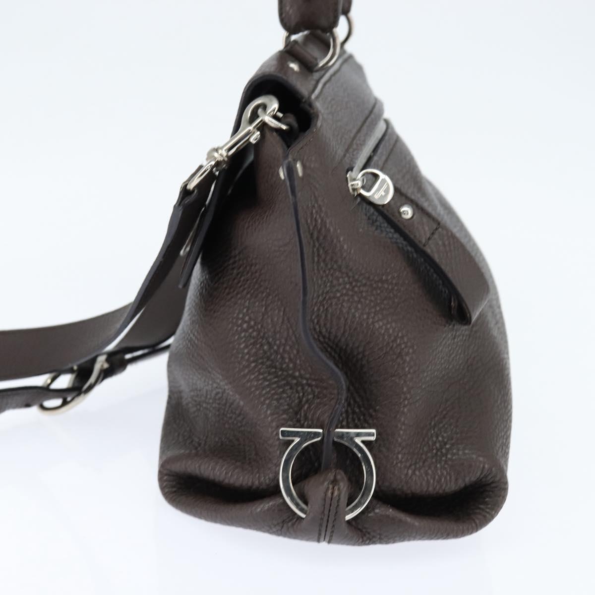 Salvatore Ferragamo Gancini Sophia Bag Leather 2way Dark Brown Auth 130806V