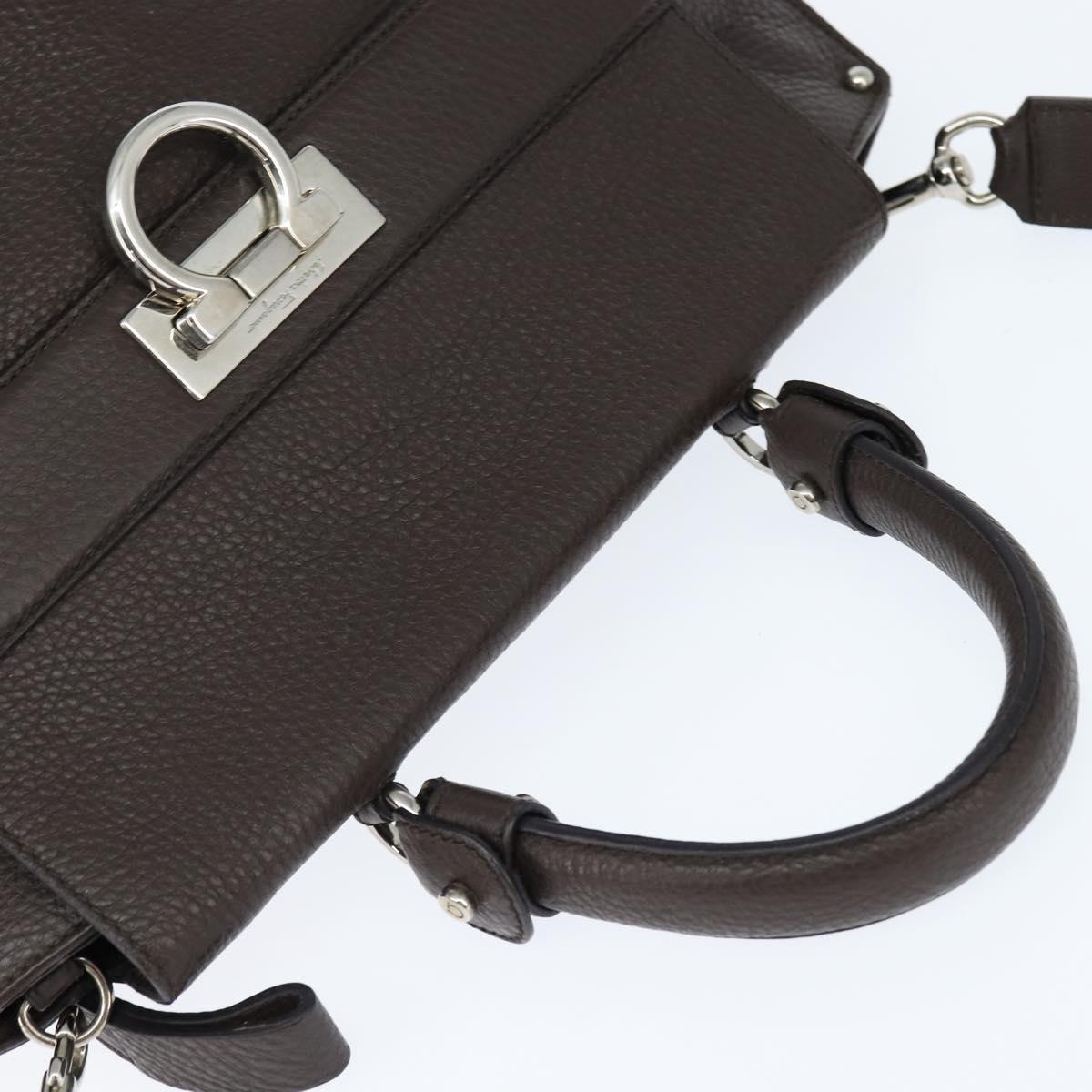 Salvatore Ferragamo Gancini Sophia Bag Leather 2way Dark Brown Auth 130806V