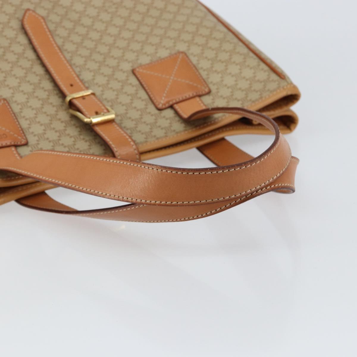 CELINE Macadam Canvas Shoulder Bag PVC Beige Gold Auth 130820