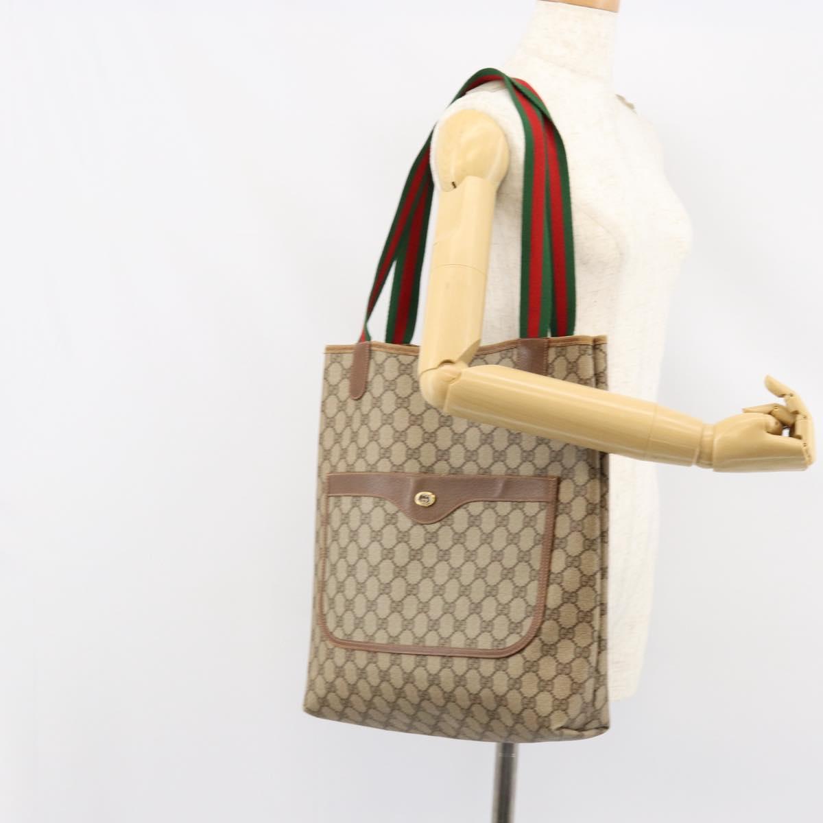 GUCCI GG Supreme Web Sherry Line Tote Bag PVC Beige Gold 89 02 003 Auth 130821