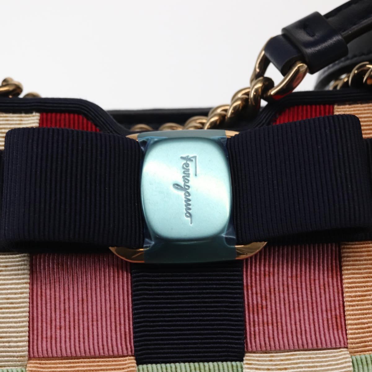 Salvatore Ferragamo Hand Bag Canvas 2way Multicolor Gold Auth 130836V