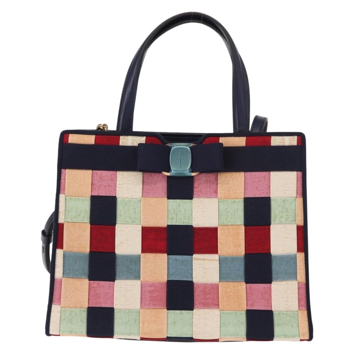 Salvatore Ferragamo Hand Bag Canvas 2way Multicolor Gold Auth 130836V