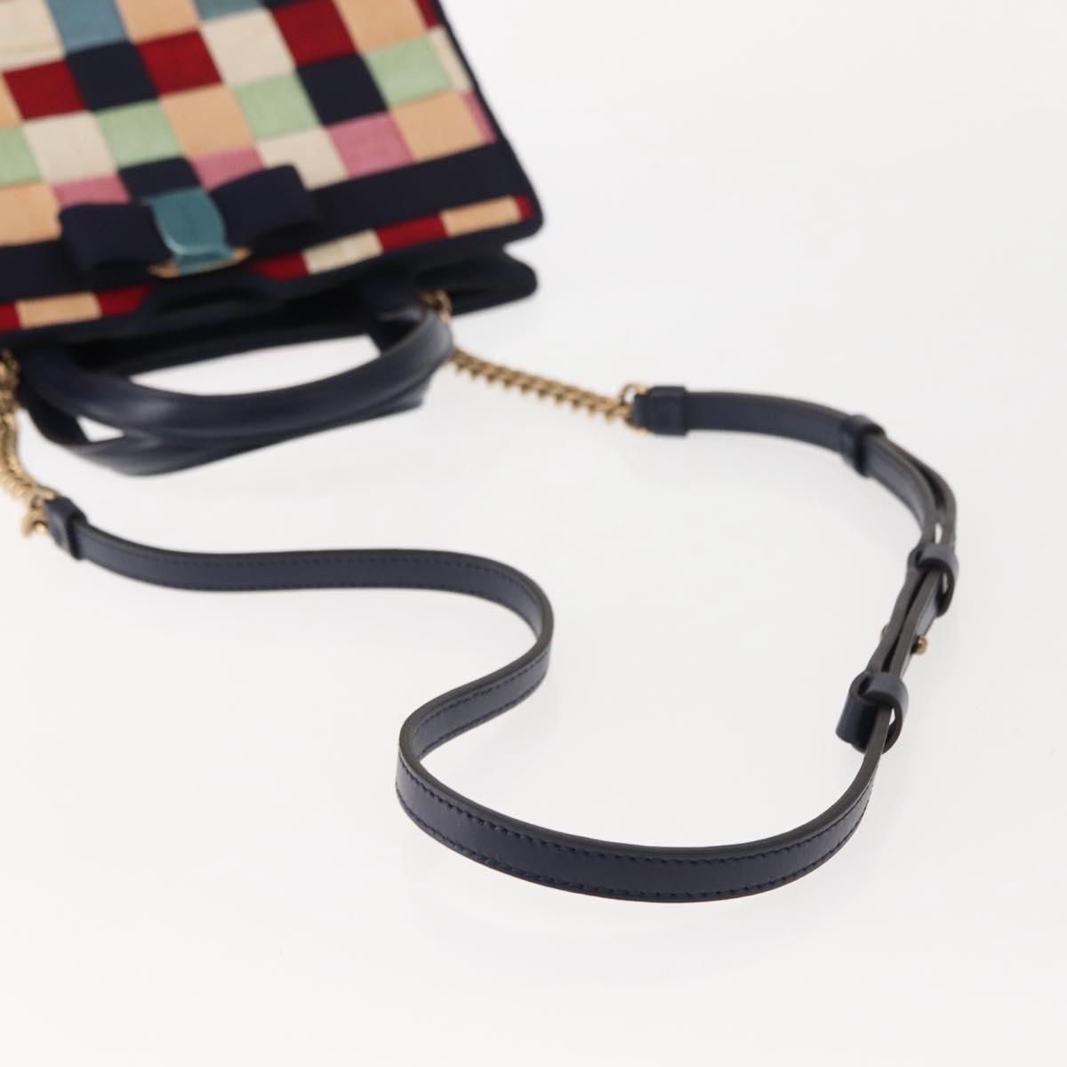 Salvatore Ferragamo Hand Bag Canvas 2way Multicolor Gold Auth 130836V