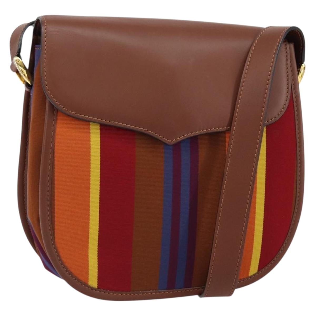 CELINE Shoulder Bag Canvas Multicolor Gold Auth 130839V