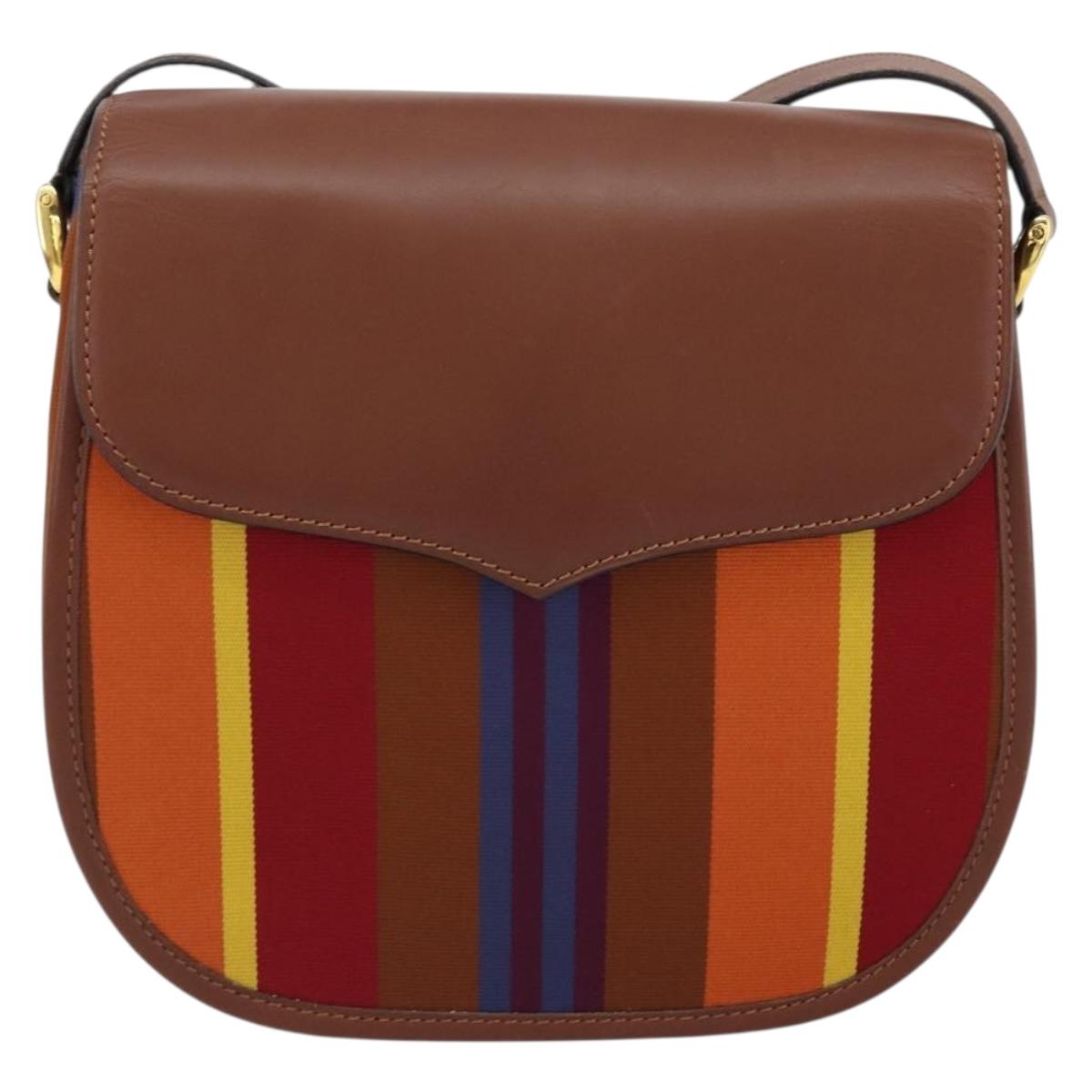 CELINE Shoulder Bag Canvas Multicolor Gold Auth 130839V