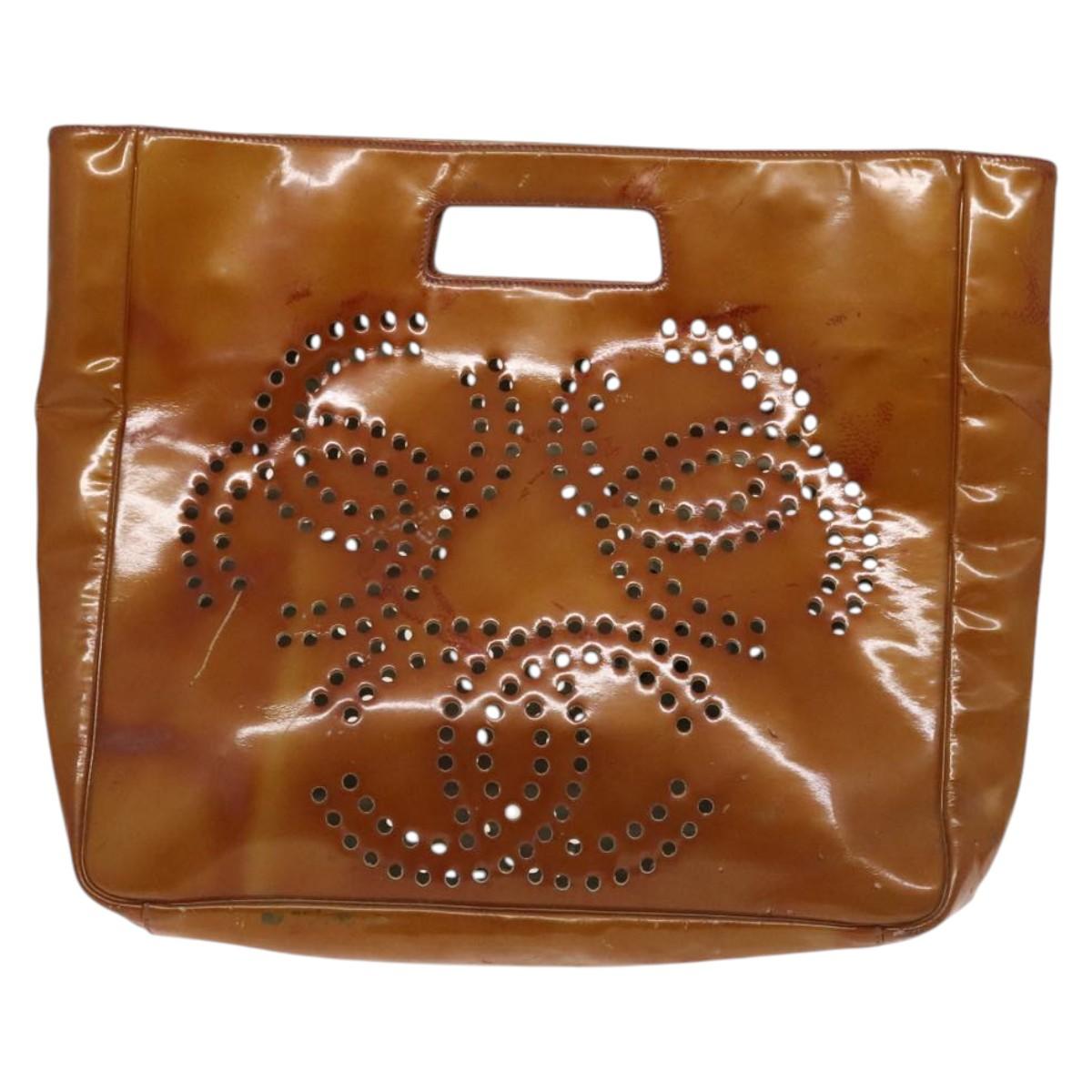 CHANEL Hand Bag Enamel Beige Silver CC Auth 130879