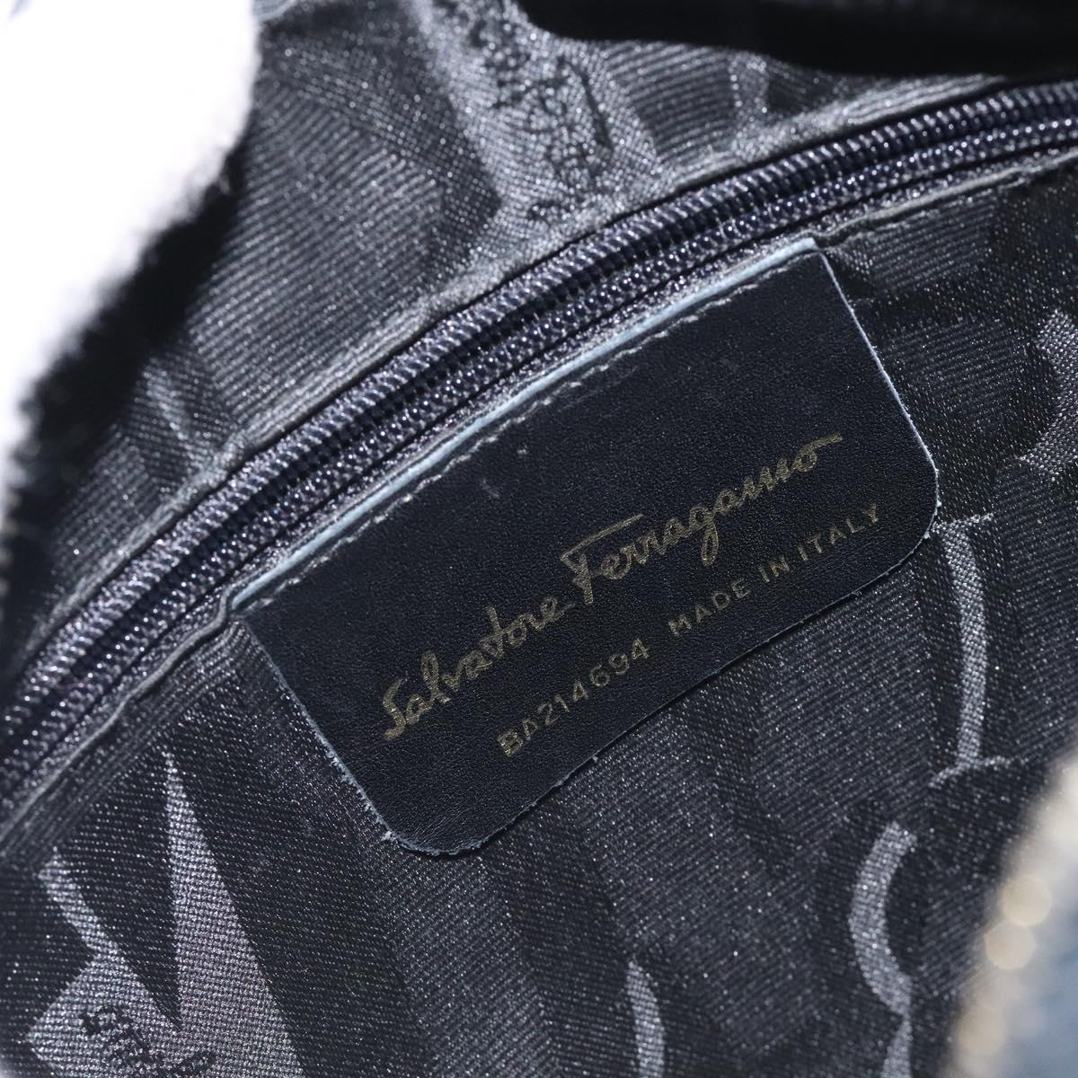 Salvatore Ferragamo Gancini Shoulder Bag Leather Navy Gold Auth 130895