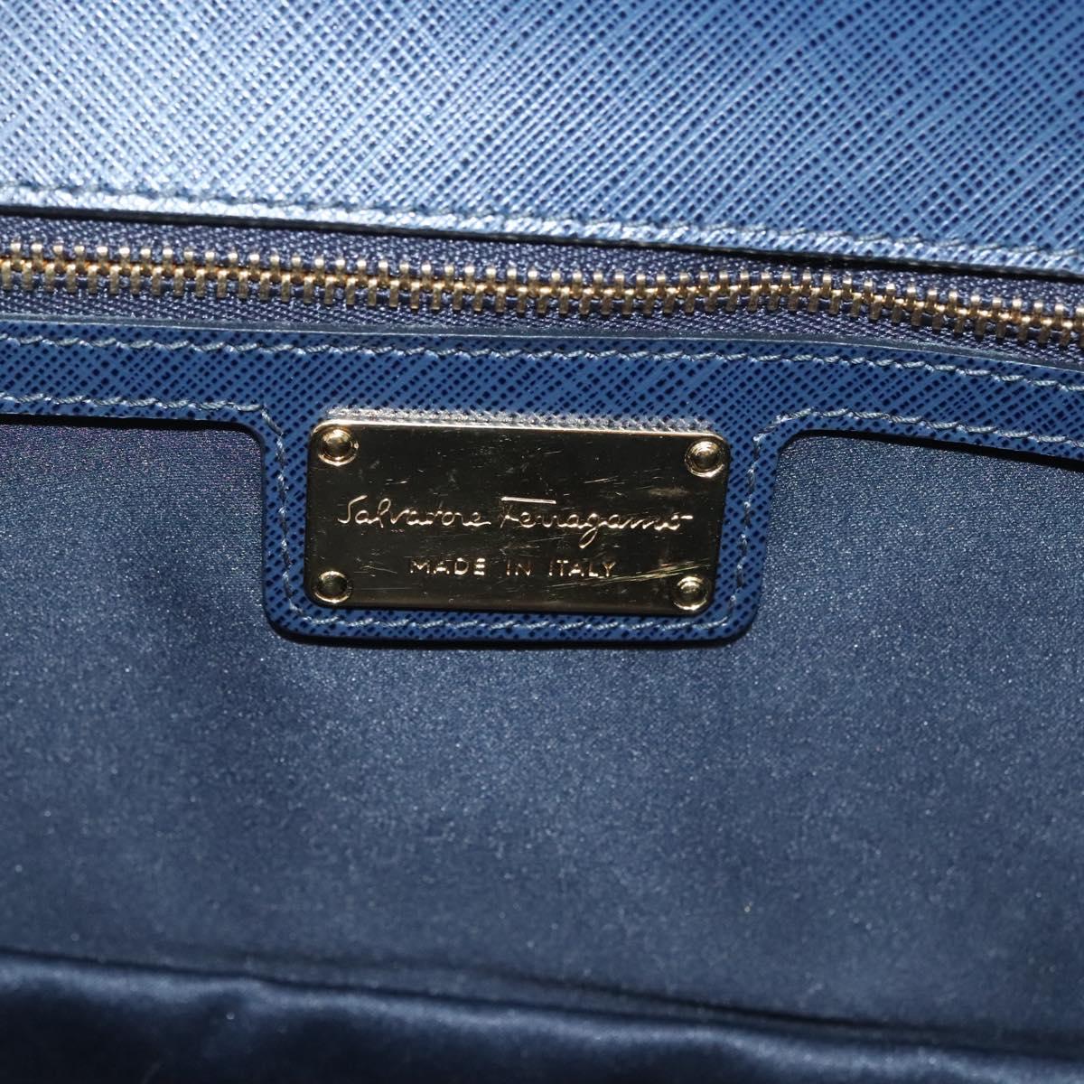 Salvatore Ferragamo Vala Chain Shoulder Bag Leather Navy Gold Auth 130907