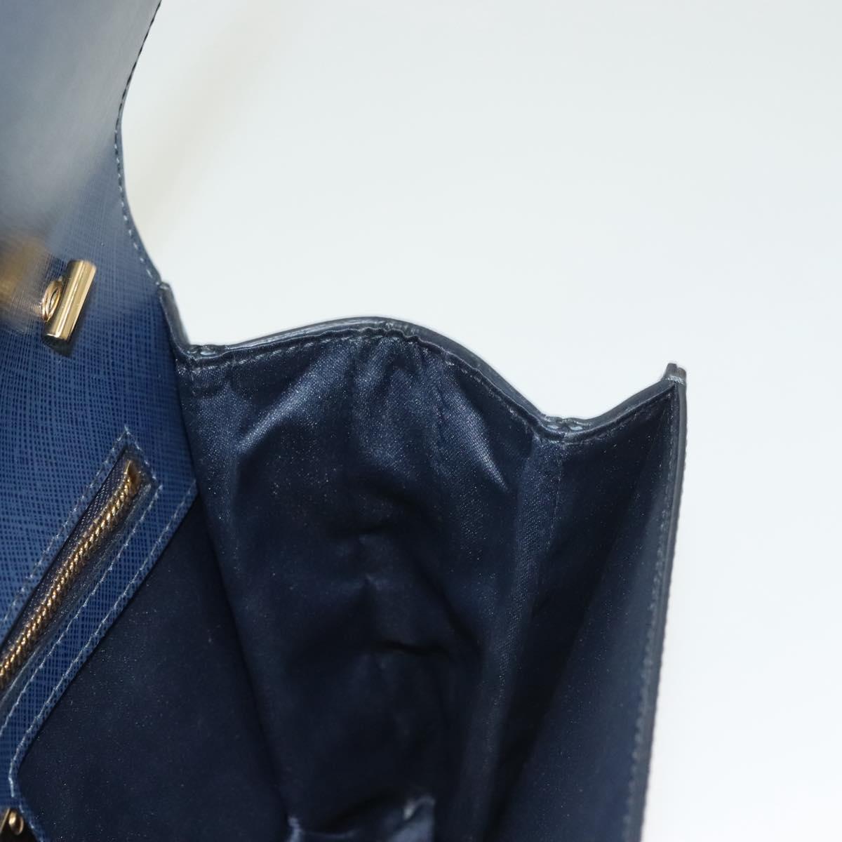 Salvatore Ferragamo Vala Chain Shoulder Bag Leather Navy Gold Auth 130907