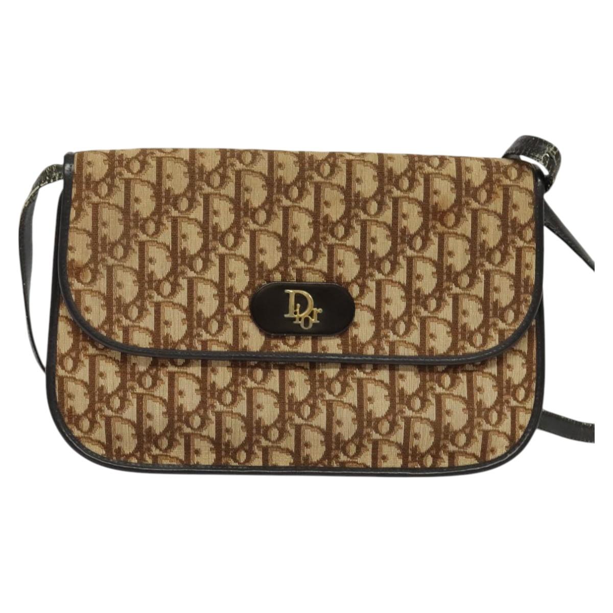 Christian Dior Trotter Canvas Shoulder Bag Brown Auth 130910