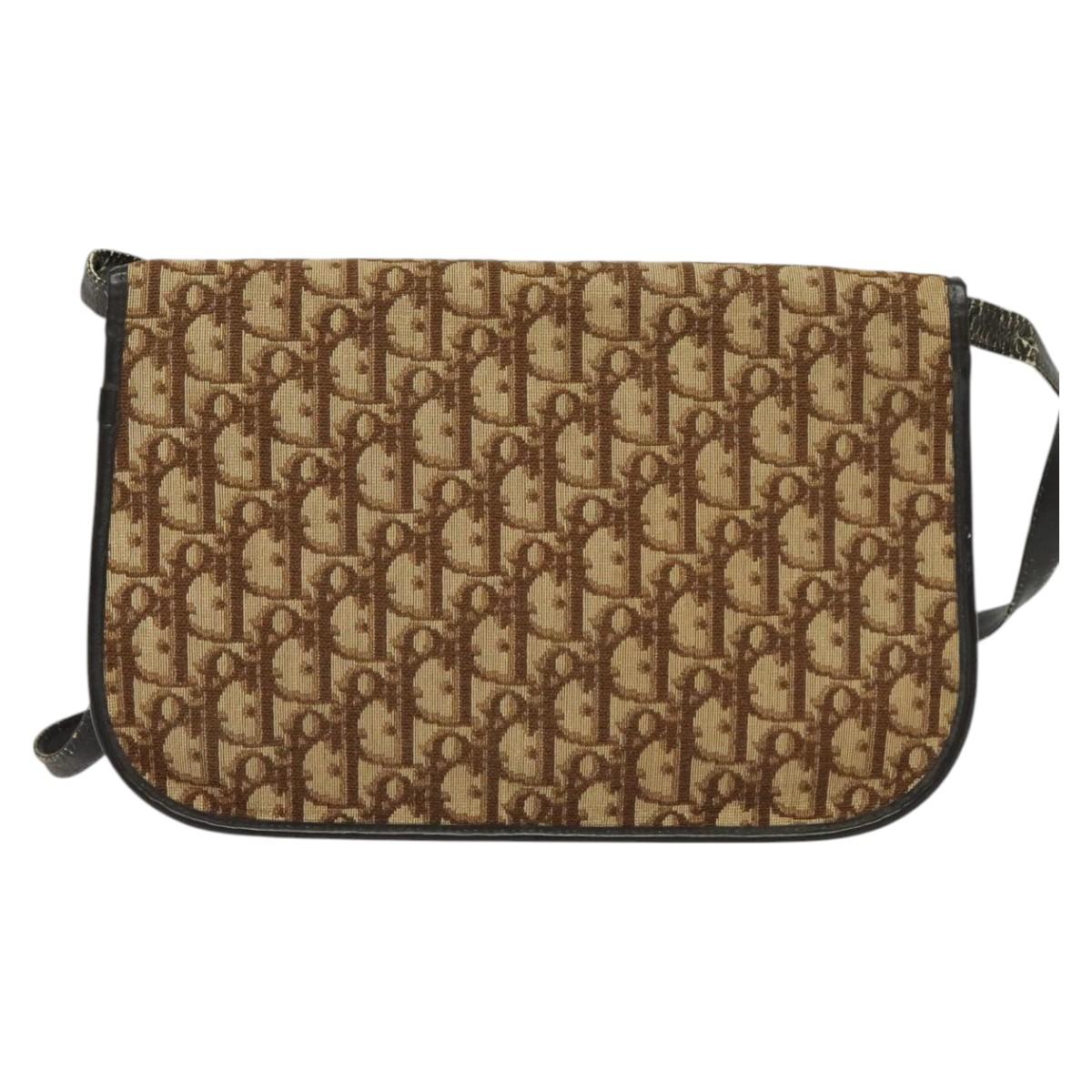 Christian Dior Trotter Canvas Shoulder Bag Brown Auth 130910
