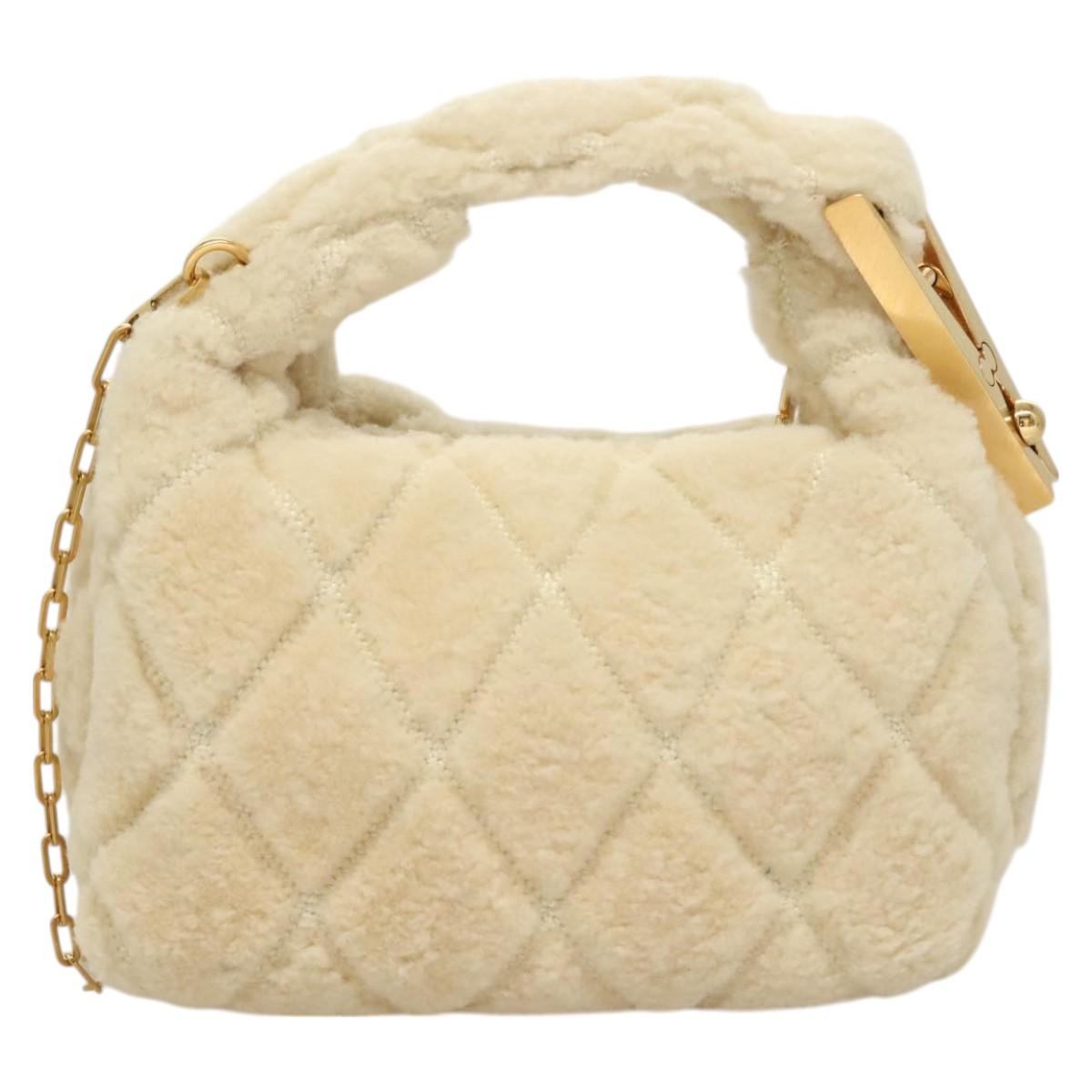 BURBERRY Mini Peg Hand Bag Mouton 2way Beige Gold Auth 130913