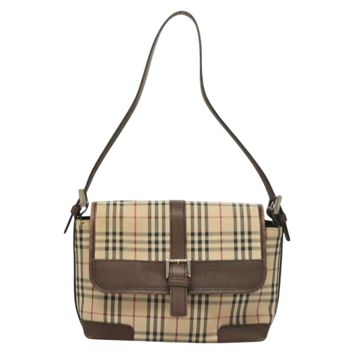 BURBERRY Nova Check Shoulder Bag Canvas Beige Auth 130914