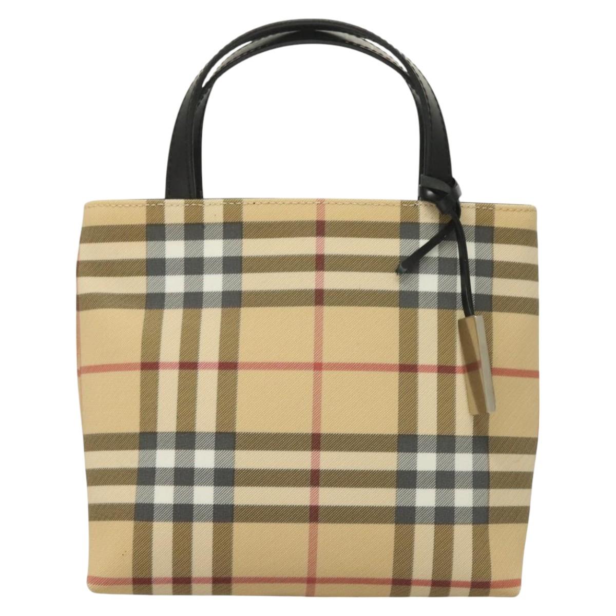 BURBERRY Nova Check Hand Bag PVC Beige Auth 130916
