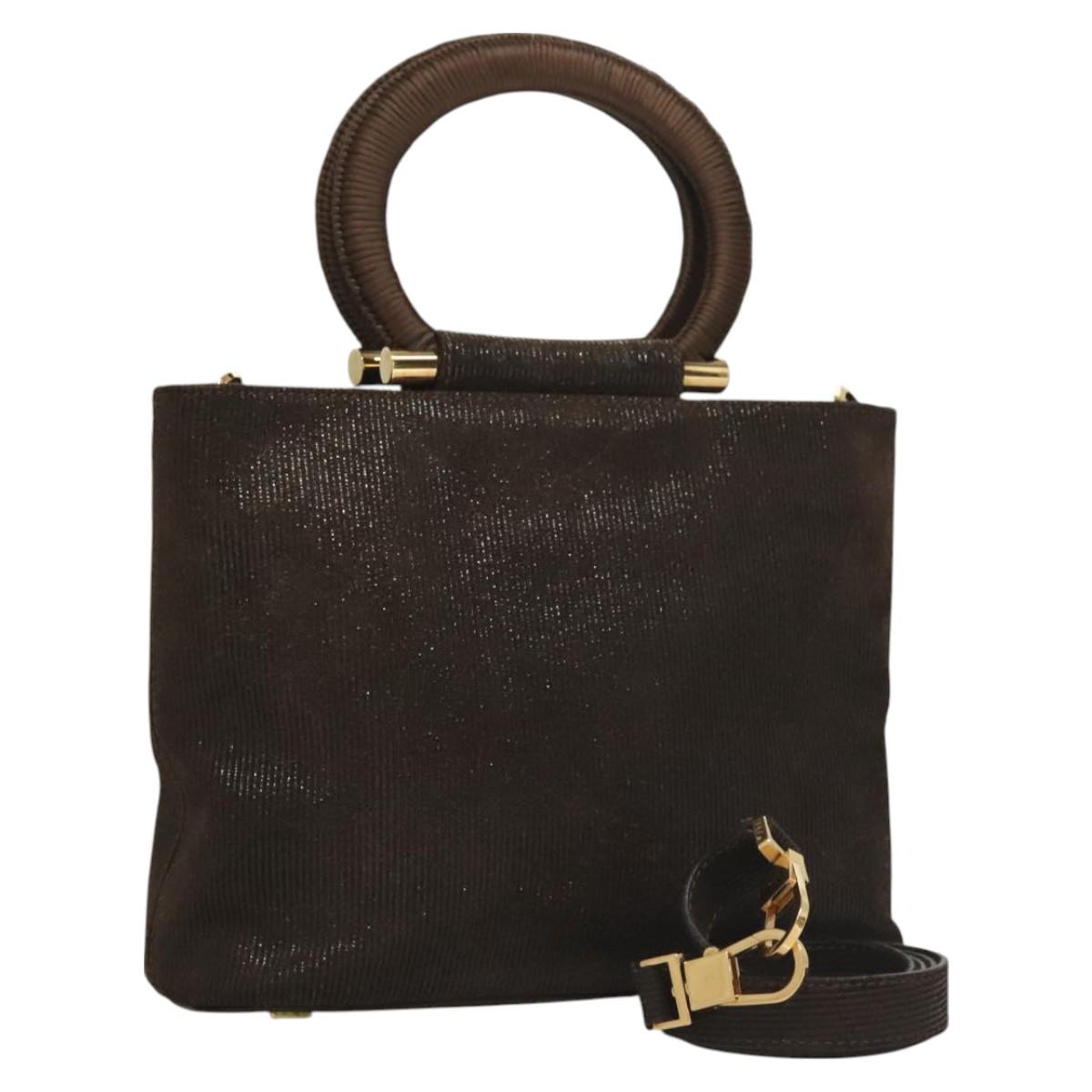 CELINE Hand Bag Leather 2way Brown Gold Auth 130917