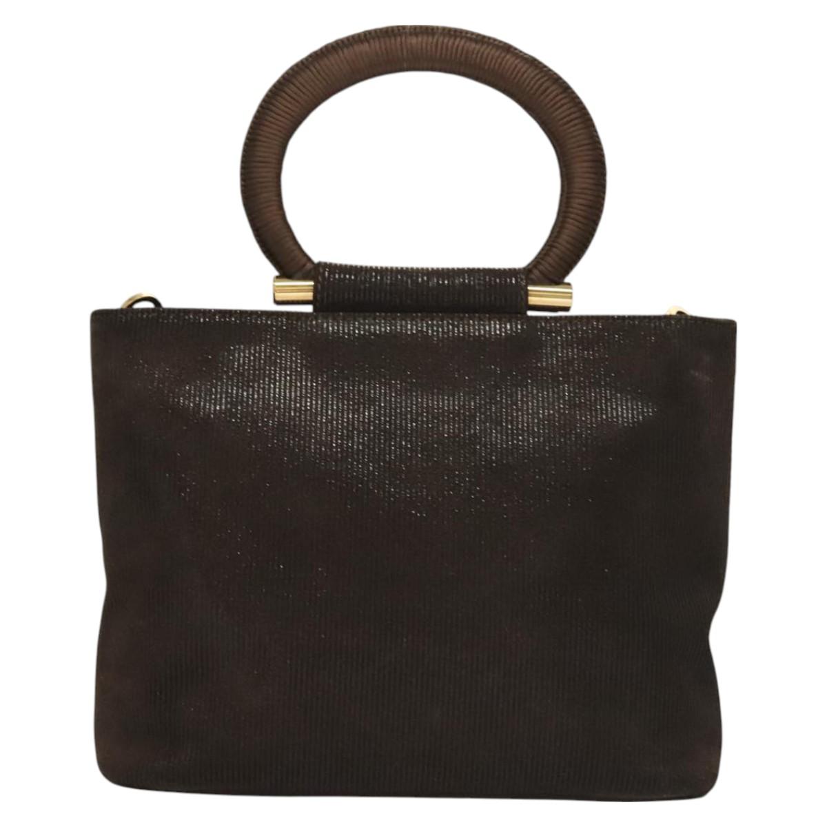 CELINE Hand Bag Leather 2way Brown Gold Auth 130917
