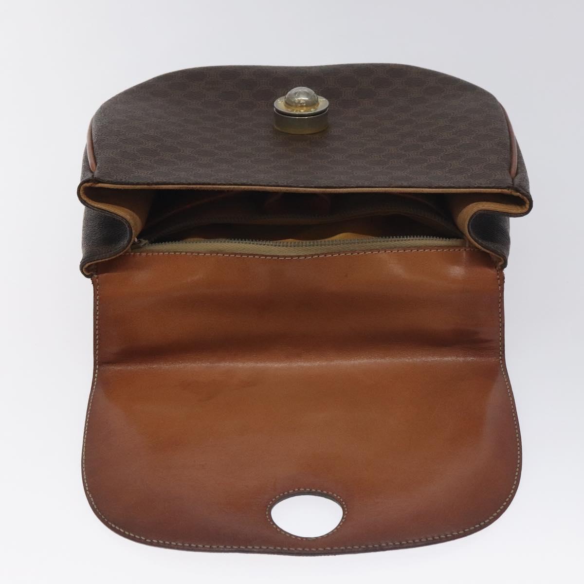 CELINE Macadam Canvas Hand Bag PVC Leather Brown Gold Auth 130918