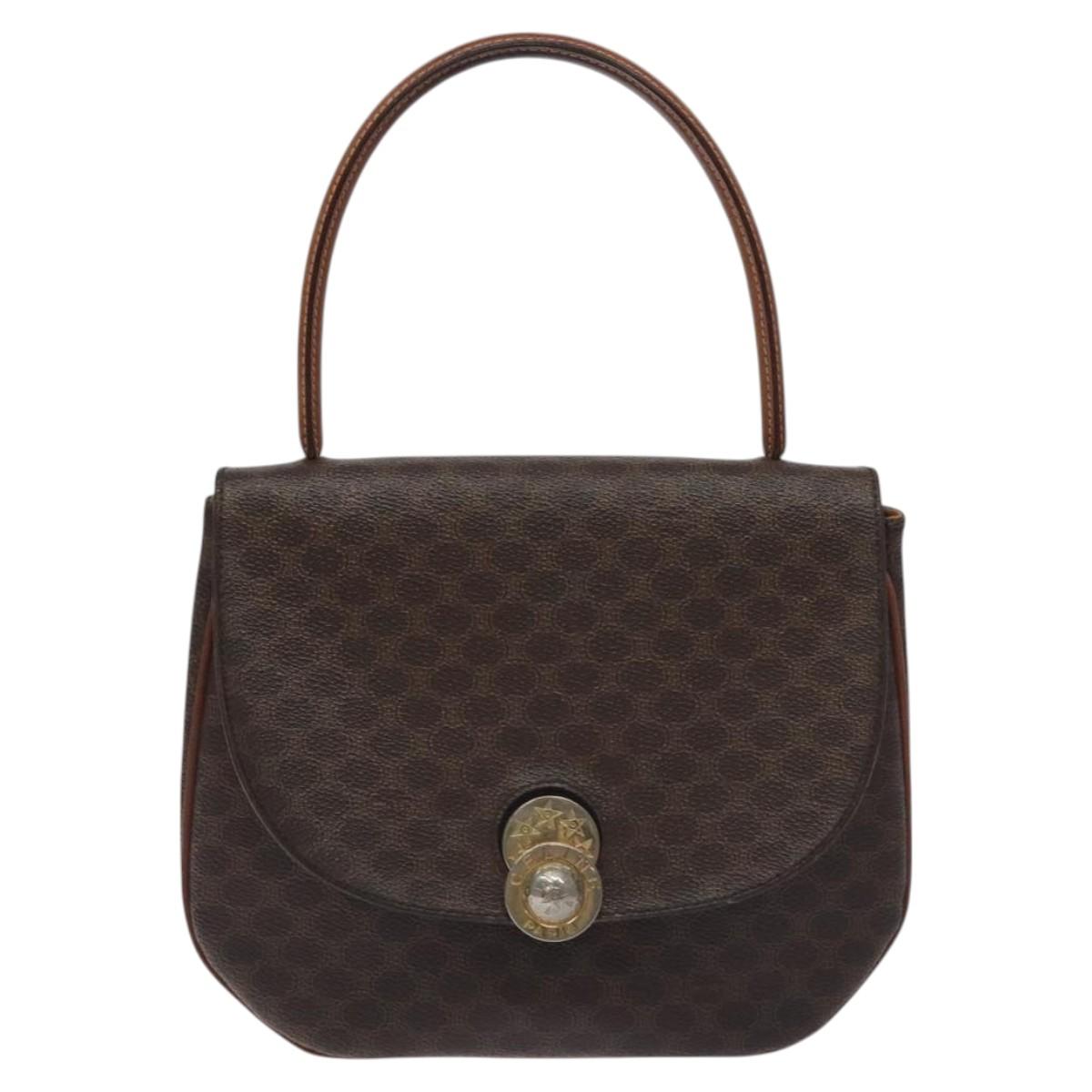 CELINE Macadam Canvas Hand Bag PVC Leather Brown Gold Auth 130918