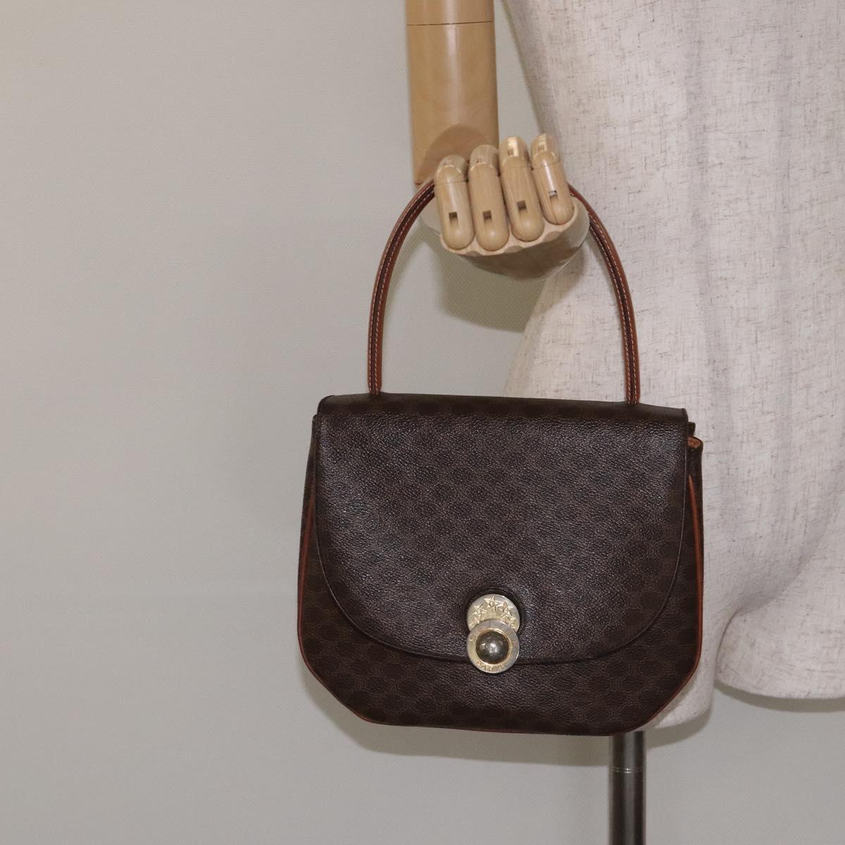 CELINE Macadam Canvas Hand Bag PVC Leather Brown Gold Auth 130918