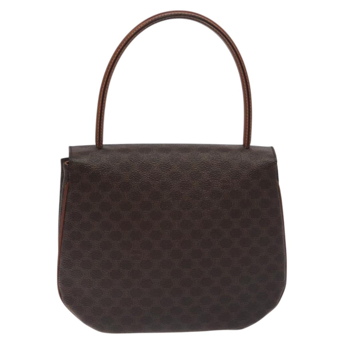 CELINE Macadam Canvas Hand Bag PVC Leather Brown Gold Auth 130918