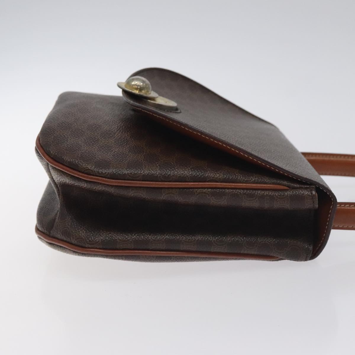 CELINE Macadam Canvas Hand Bag PVC Leather Brown Gold Auth 130918