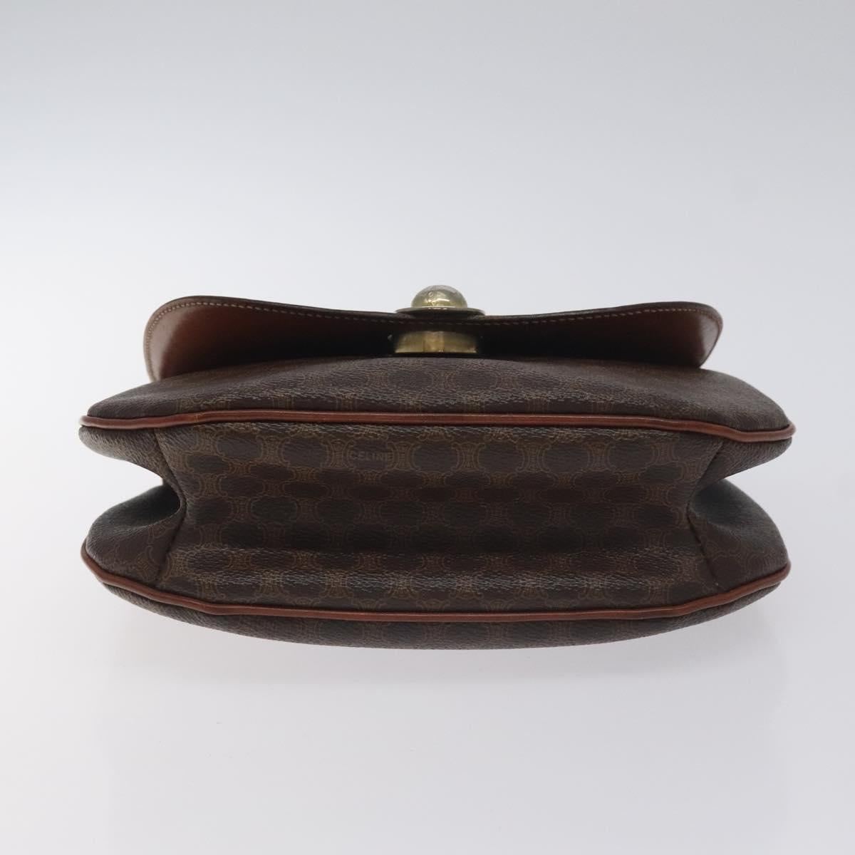 CELINE Macadam Canvas Hand Bag PVC Leather Brown Gold Auth 130918